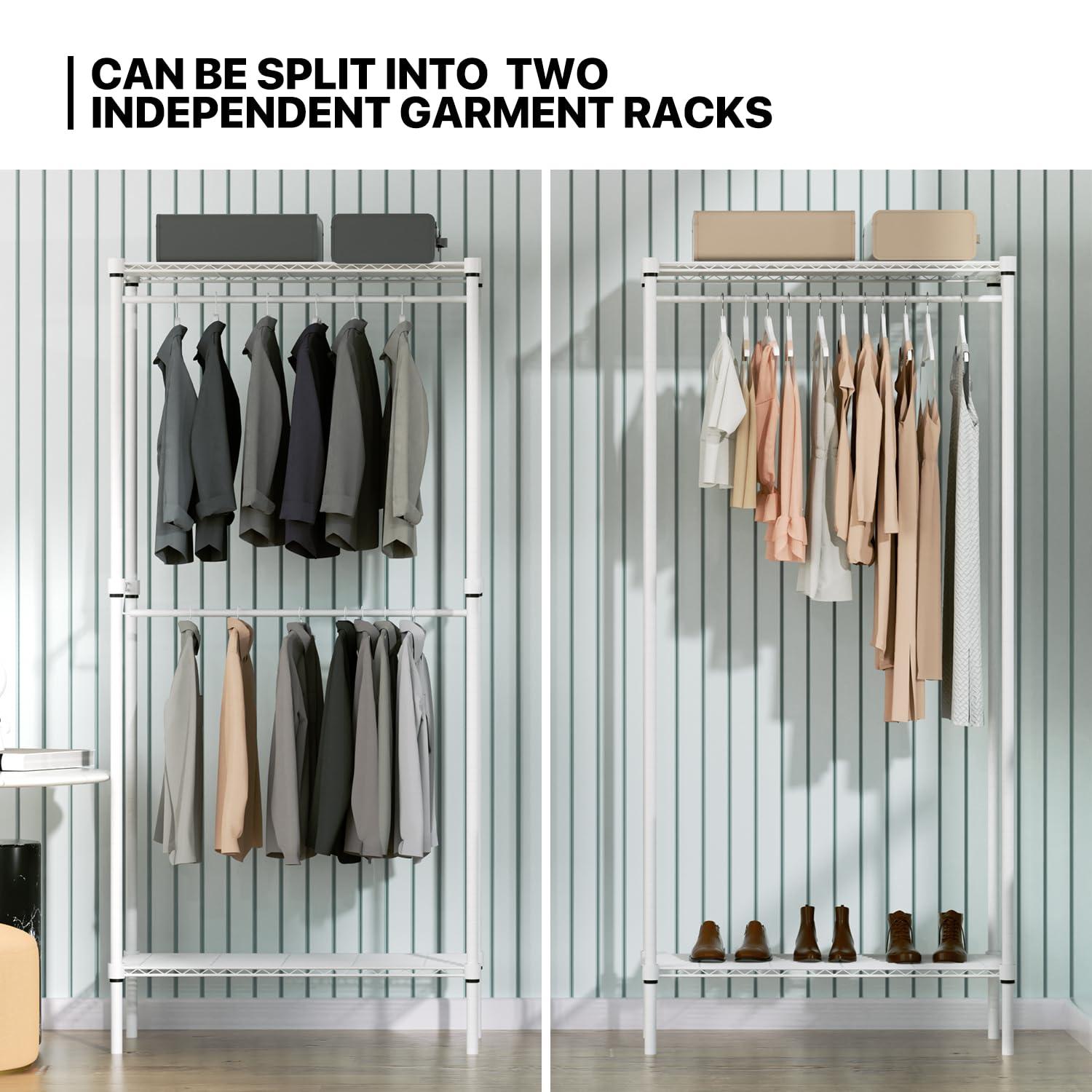 MoNiBloom Heavy Duty Clothes Rack L Shaped Clothing Rack for Corner, Wire Garment Rack Freestanding Wardrobe Rack for Bedroom, 73"Lx13.5"Wx71"H, White