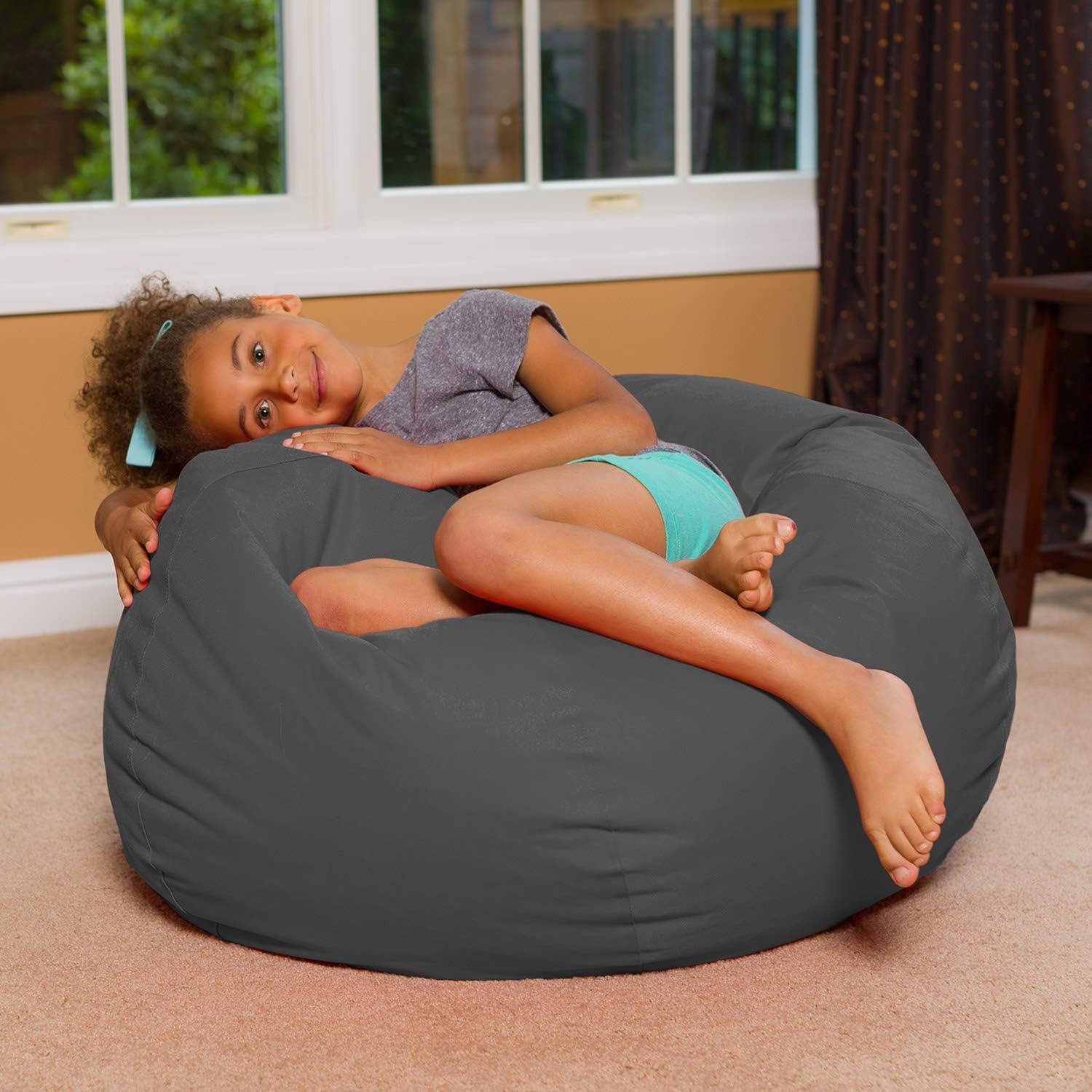 Posh Creations Bean Bag Chair, Kids, 3 ft, Heather Gray