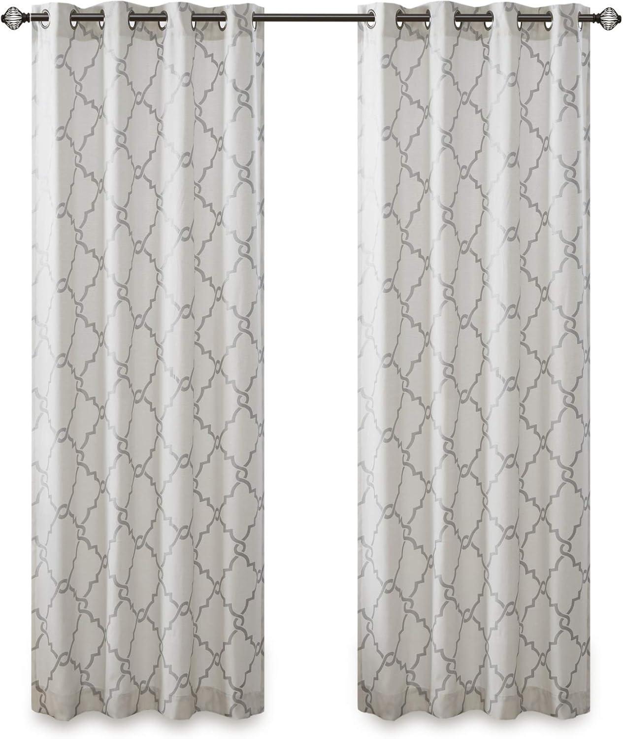 Fretwork Print Grommet Top Window Curtain Panel