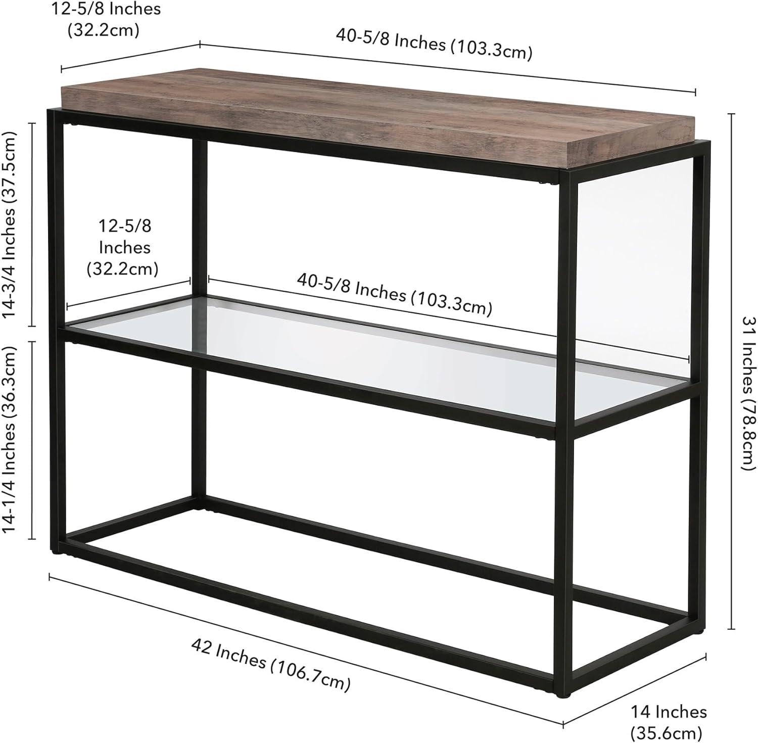 42" Black and Bronze Metal Console Table with Gray Oak Wood Shelf - Henn&Hart