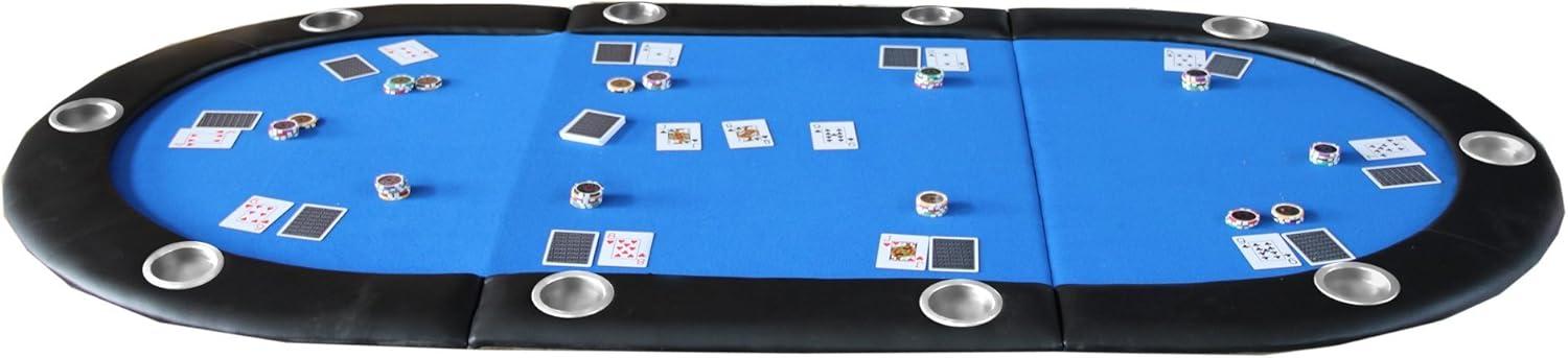 84'' Blue Felt Tri-Fold Poker Table Top with Cup Holders