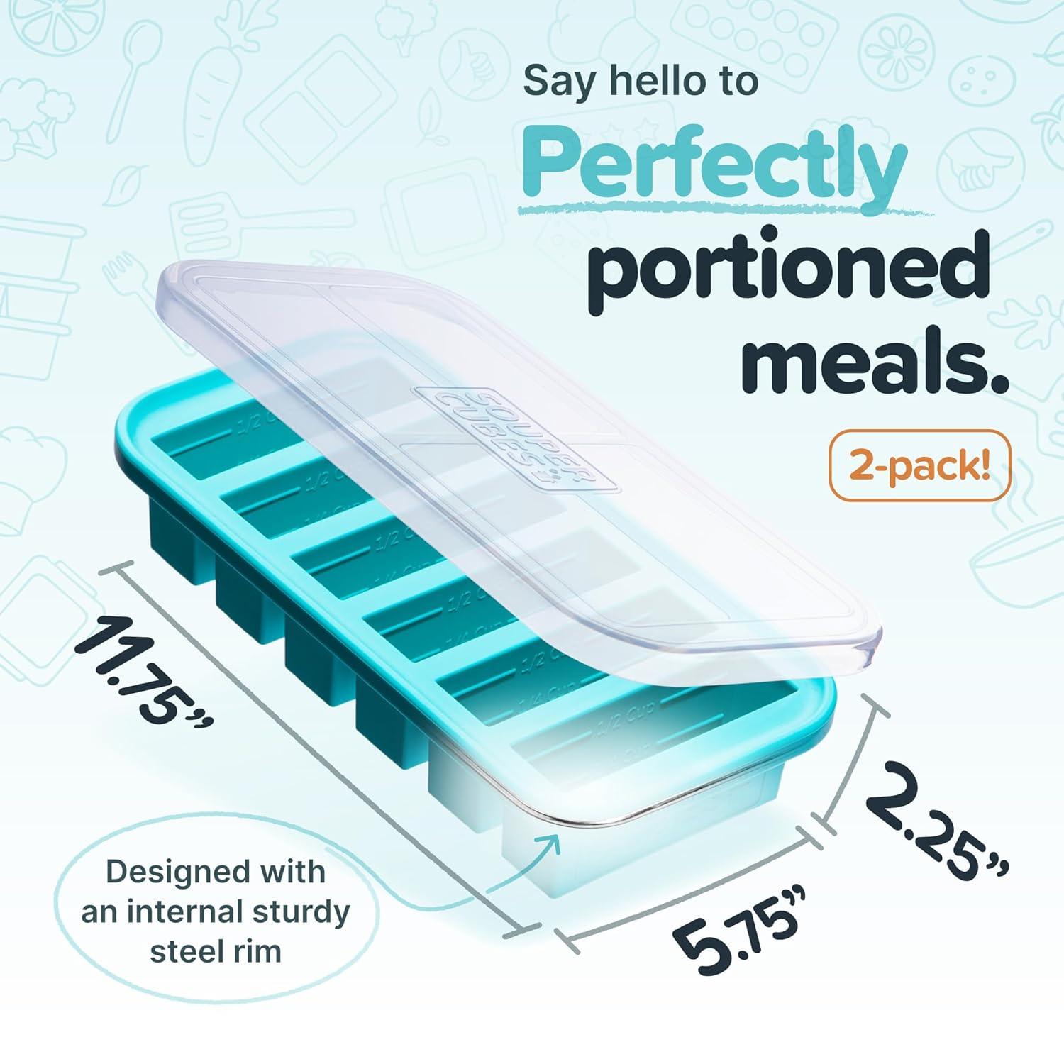 Souper Cubes 1/2 Cup Silicone Freezer Tray with Lid, Silicone Soup Freezer Mold, Perfect for Storing Sauce, Smoothies, Rice and More