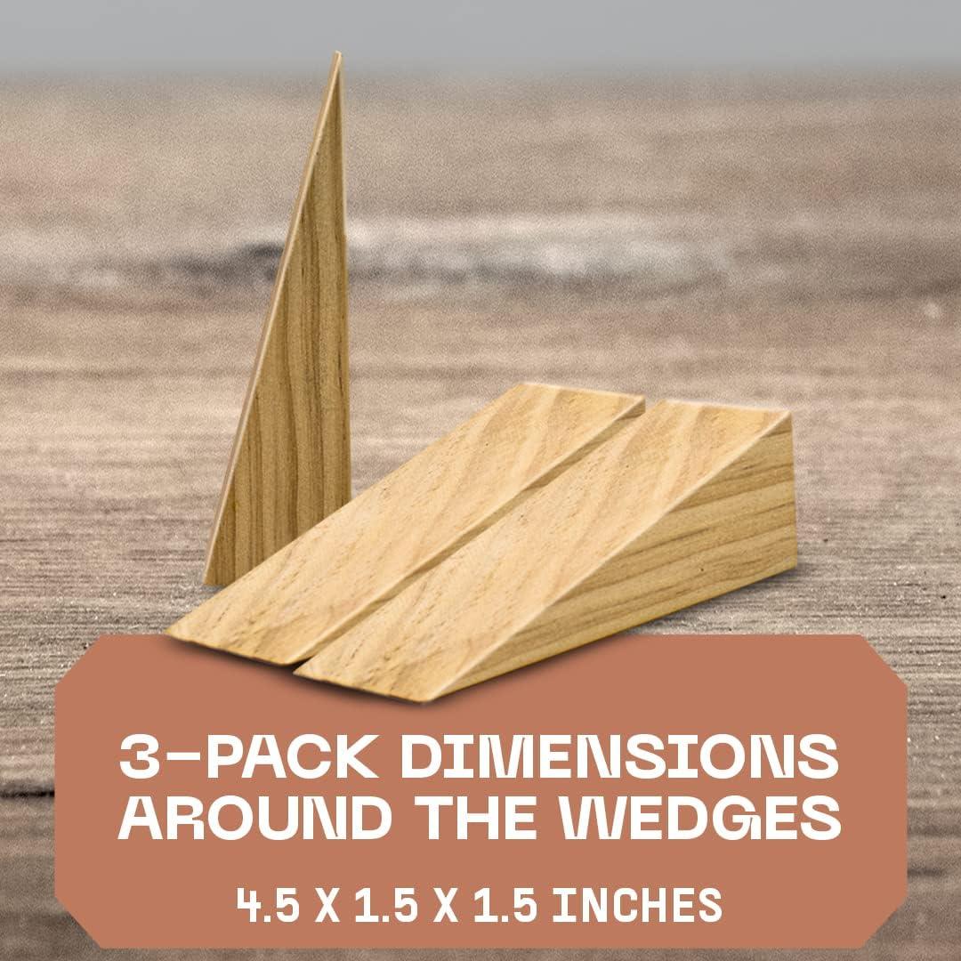 Wooden Door Stoppers - Handmade Acacia Wood Door Wedge - Home Security Door Jammer for Bottom of Door - Suitable for All Floor Types - 3 Pack
