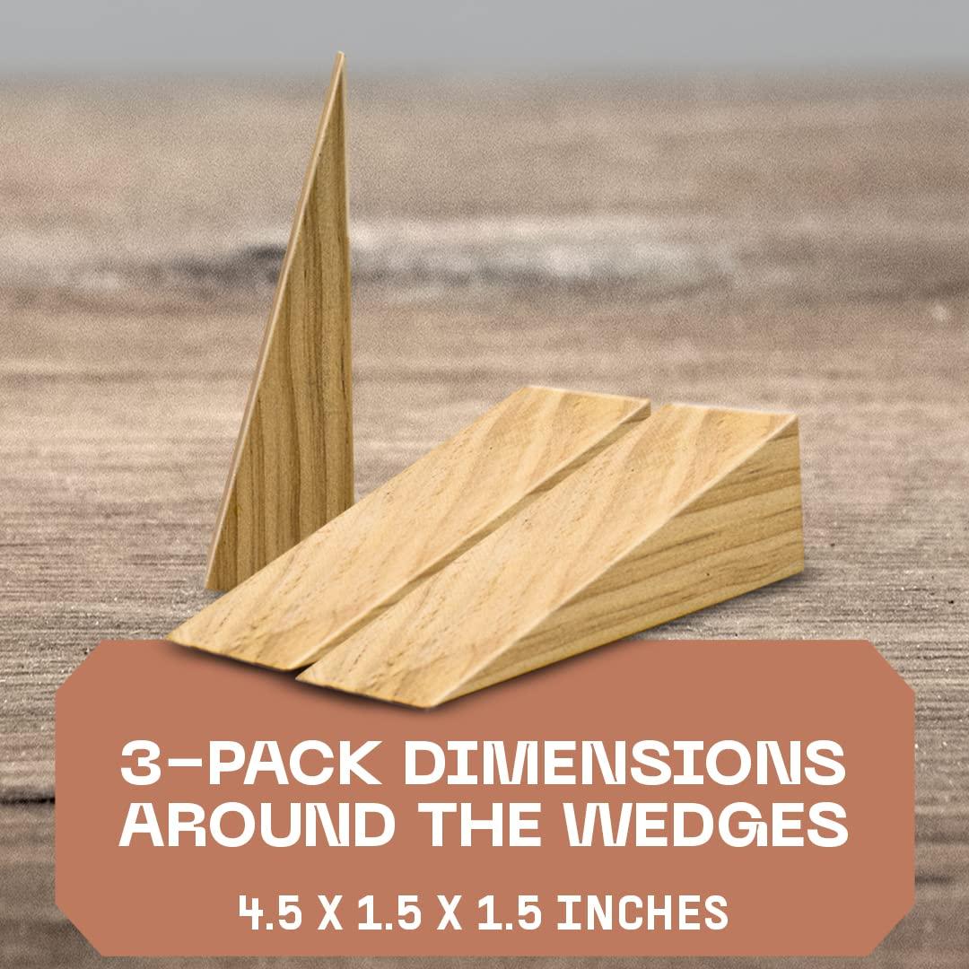 Wooden Door Stoppers - Handmade Acacia Wood Door Wedge - Home Security Door Jammer for Bottom of Door - Suitable for All Floor Types - 3 Pack
