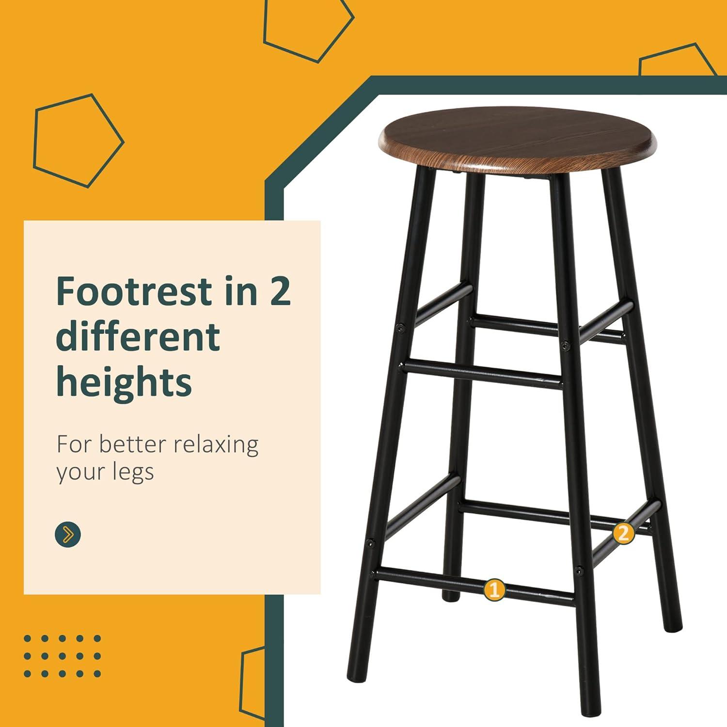HOMCOM 3 Piece Counter Height Bar Table and Chairs Set, Space Saving Dining Table with 2 Matching Stools, Storage Shelf Metal Frame Footrest, Black