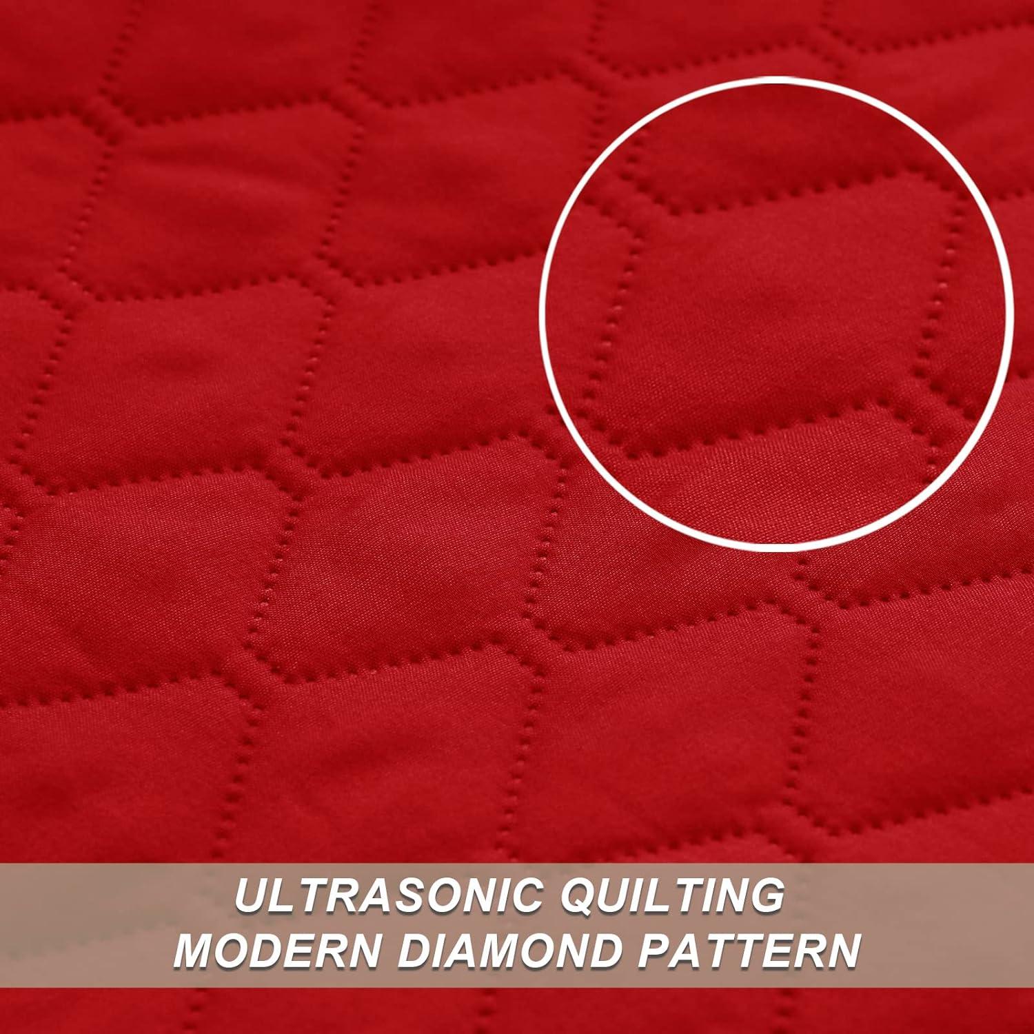 Exclusivo Mezcla Reversible Queen Quilt Set, 3-Piece Lightweight Quilts Soft Bedspreads Bed Coverlets, Red