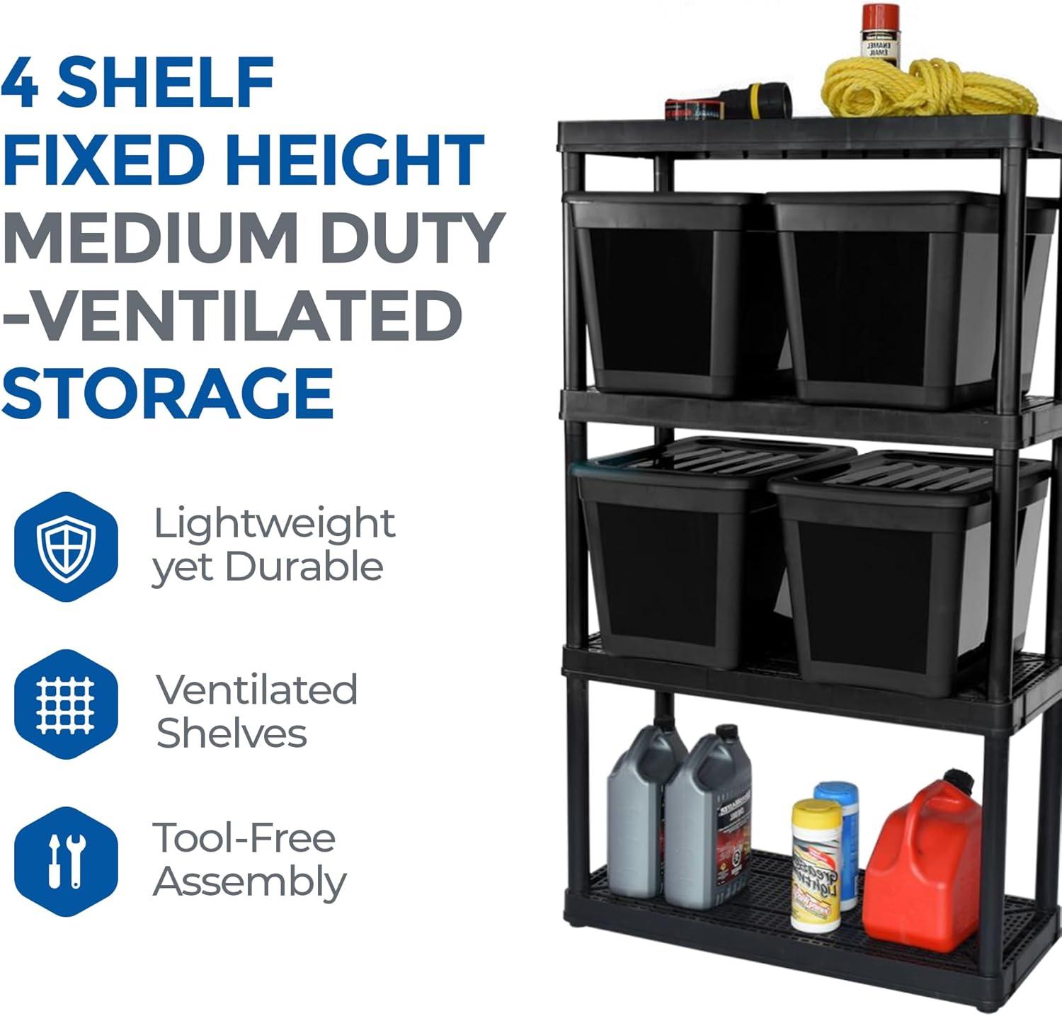 Gracious Living 4 Shelf Fixed Height Ventilated Medium Duty Shelving Unit Organizer System for Home, Garage, Basement, Laundry