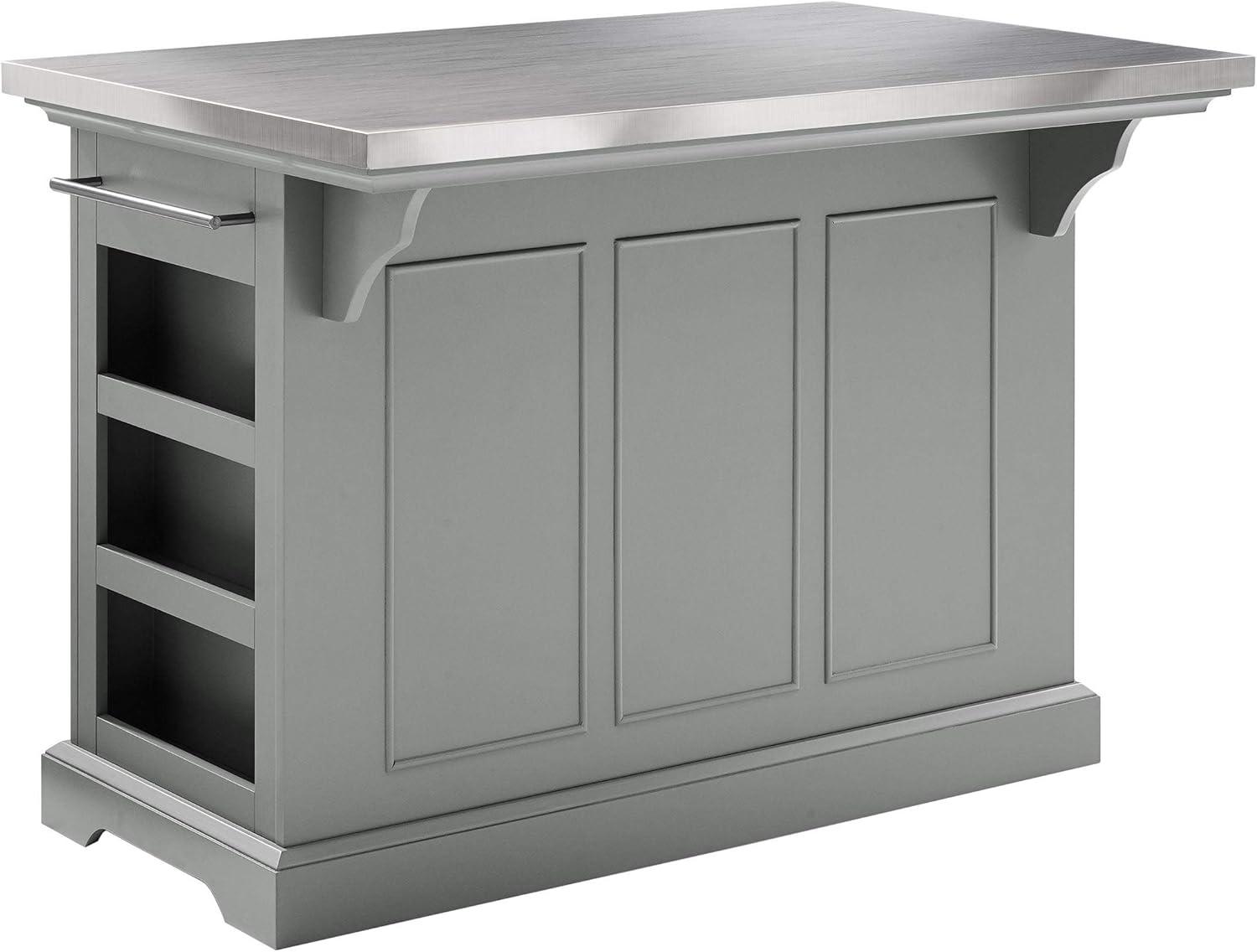 Julia Gray Stainless Steel Top Kitchen Island with Storage