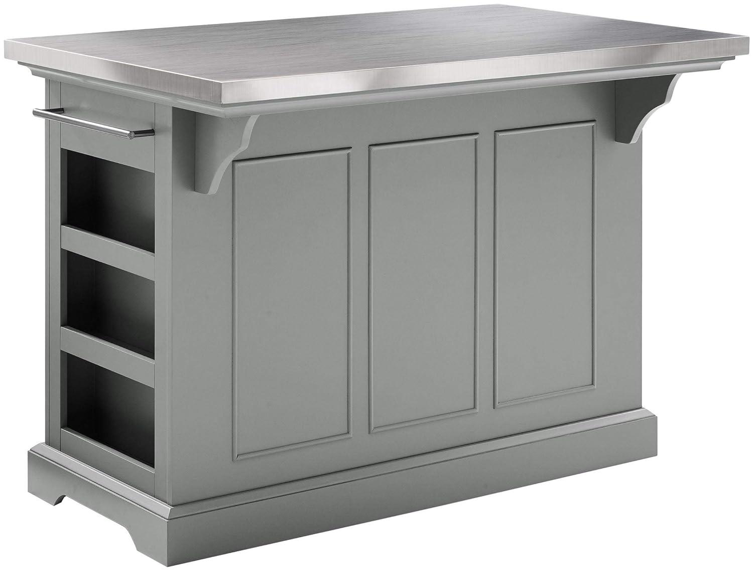 Julia Stainless Steel Top Kitchen Island Gray - Crosley: Towel Bar, Spice Rack, 5 Drawers, 2 Cabinets