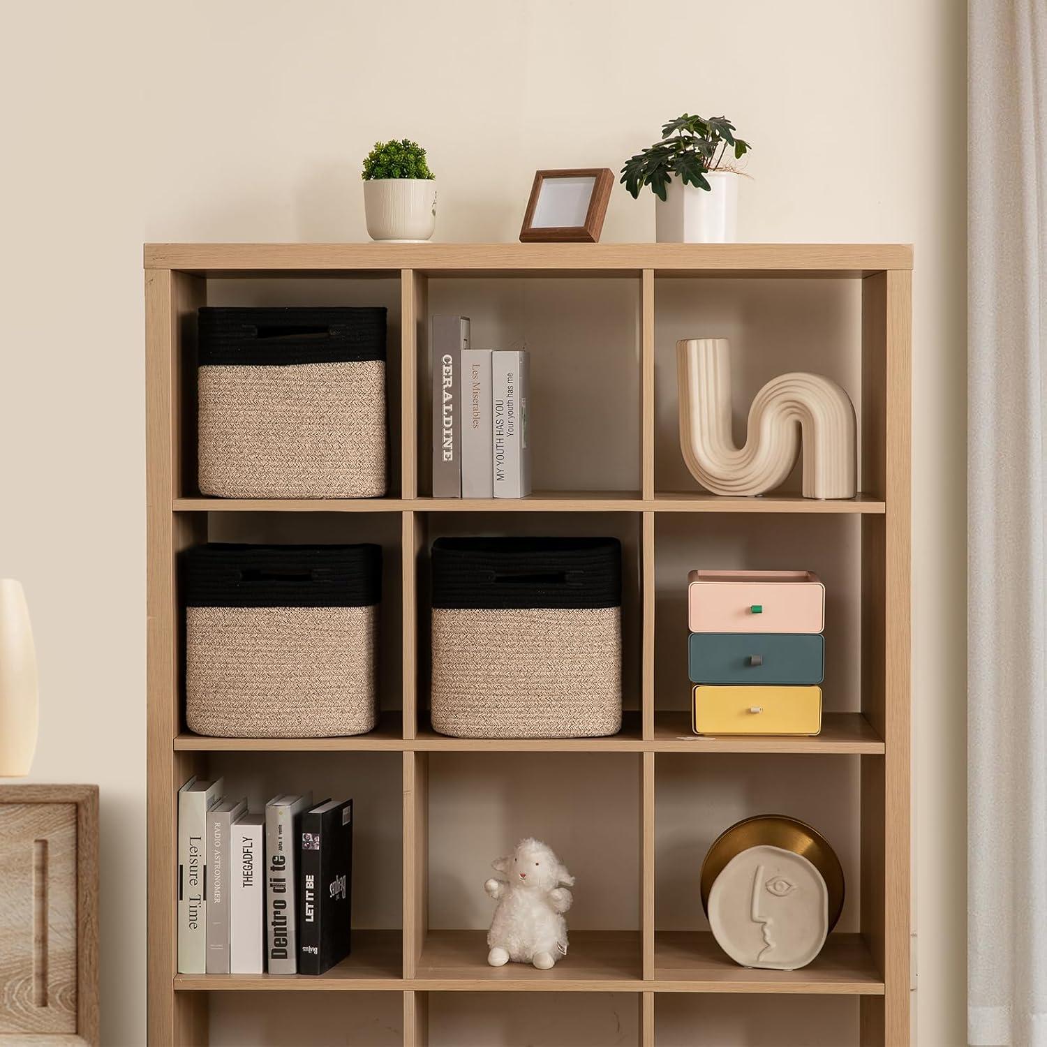 Storage Cube Baskets for Organizing-3 Pack - 11 inch Square Baskets for Cube Storage Closet Storage Bins- Woven Cube Storage Bins for Shelves- Cube Drawer-Toy Storage |White & Black