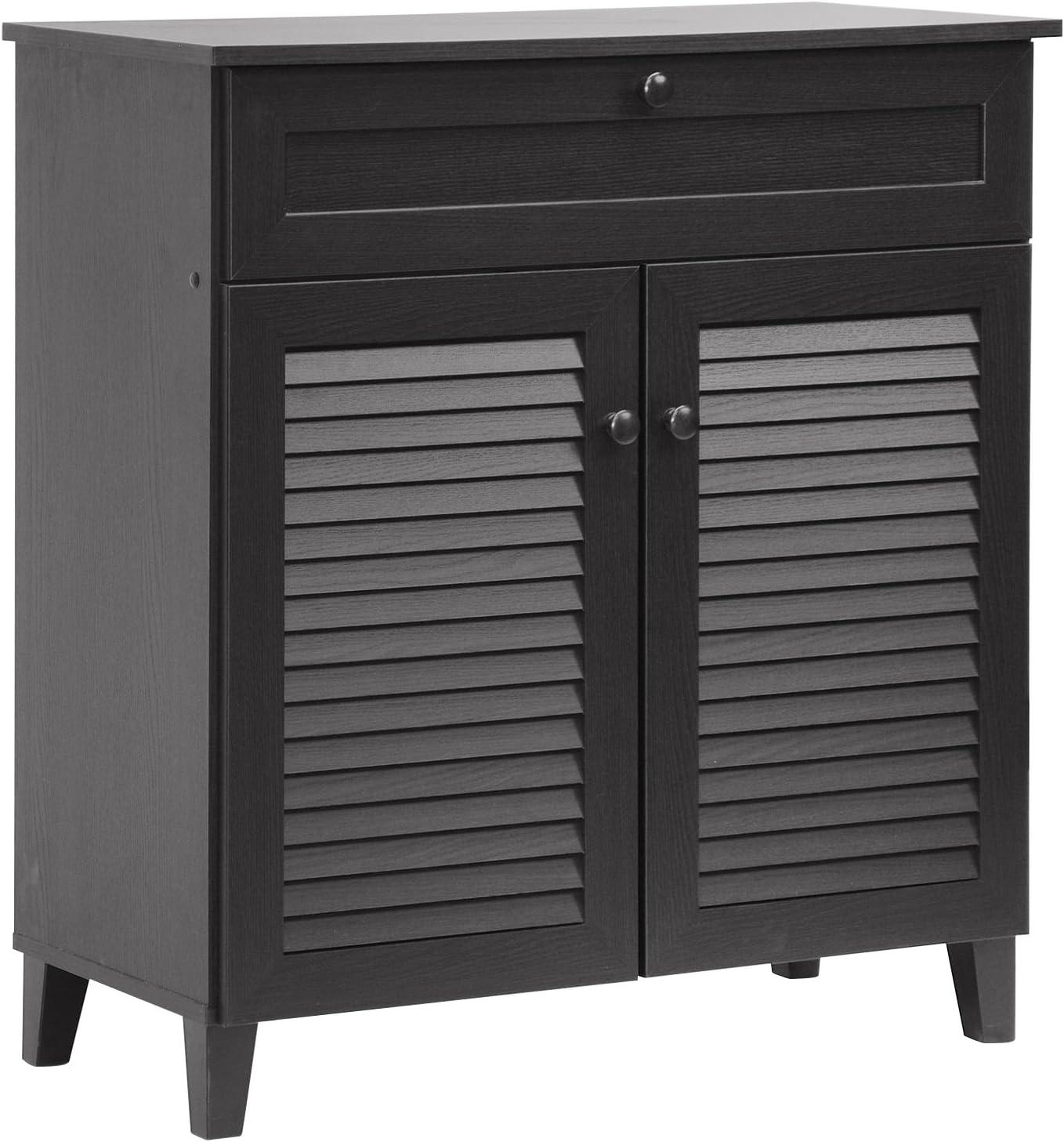 Calvin Shoe - Storage Cabinet - Espresso - Baxton Studio: Modern Organizer with 4 Shelves & Drawer