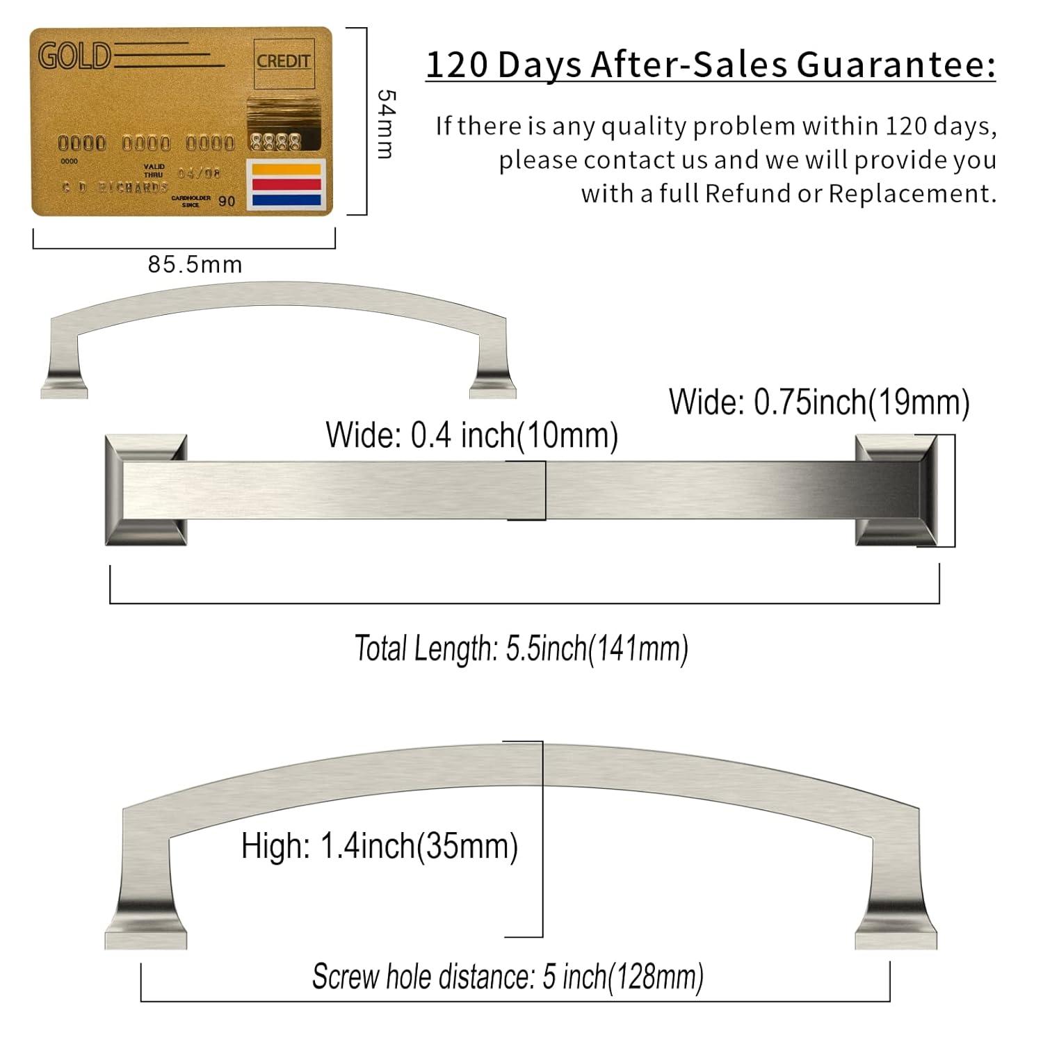 Amerdeco 10 Pack Brushed Satin Nickel Cabinet Pulls - 5 Inch(128MM) Hole Centers Kitchen Handles for Cabinets and Cupboards - ZH0060