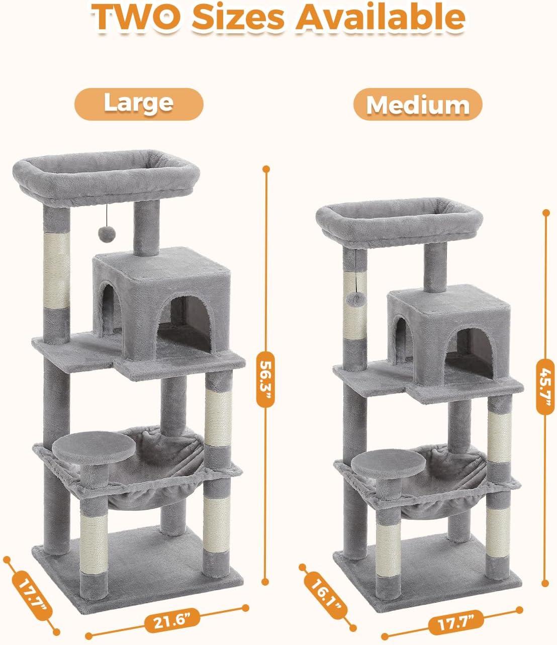 56.3" Indoor Multi-Level Tall Cat Tower With Large Hammock, Scratching Posts, Cozy Condo And Top Perch