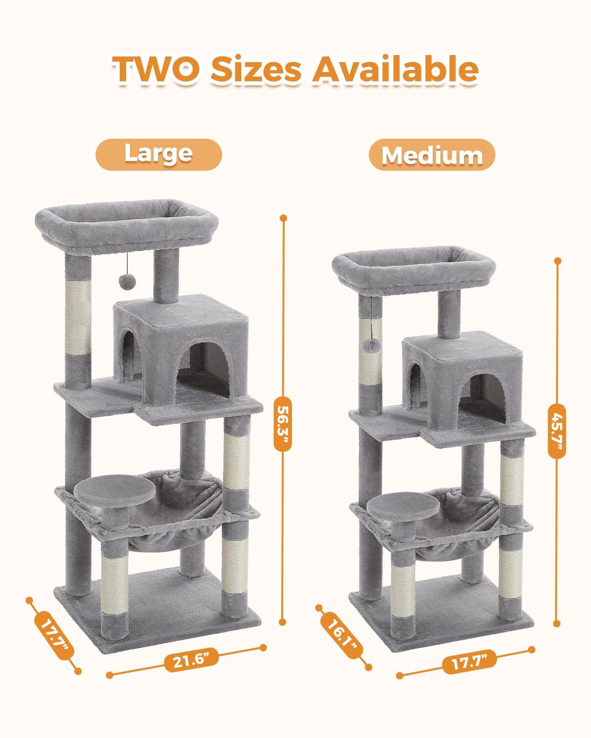 56.3" Indoor Multi-Level Tall Cat Tower With Large Hammock, Scratching Posts, Cozy Condo And Top Perch