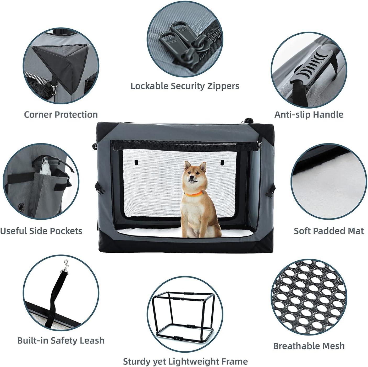 Pettycare 42 Inch Collapsible Foldable Soft Dog Kennel with Chew Proof Mesh Windows, Indoor & Outdoor Travel Dog Crate