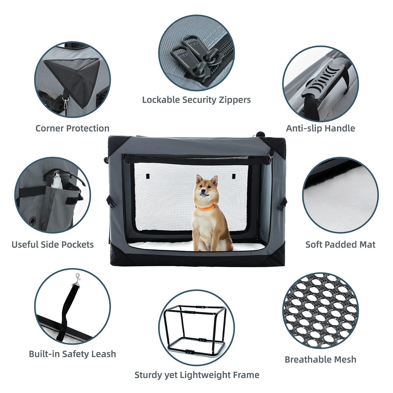 Pettycare 42 Inch Collapsible Foldable Soft Dog Kennel with Chew Proof Mesh Windows, Indoor & Outdoor Travel Dog Crate