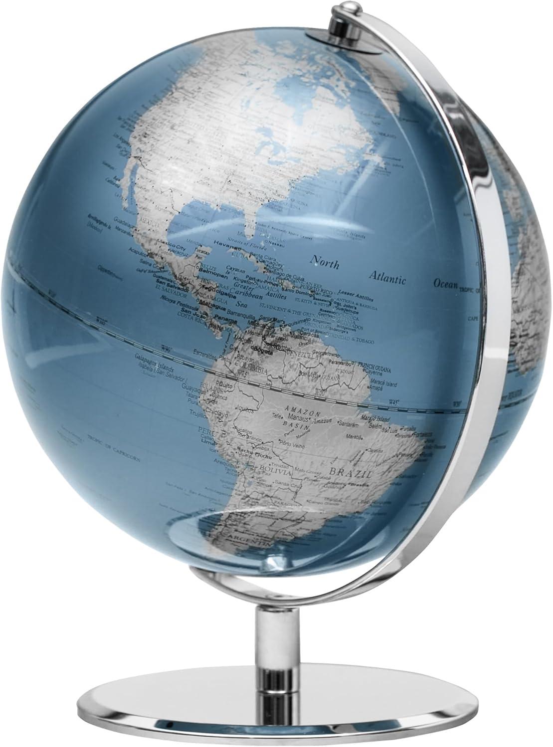 Torre & Tagus 8" Blue Desk Globe For Office Home on Metal Stand - Earth Globes For Adults as Home Decor Earth Globe in Educational Home, World Globes With Stand For Living Room, Home Office (Latitude)