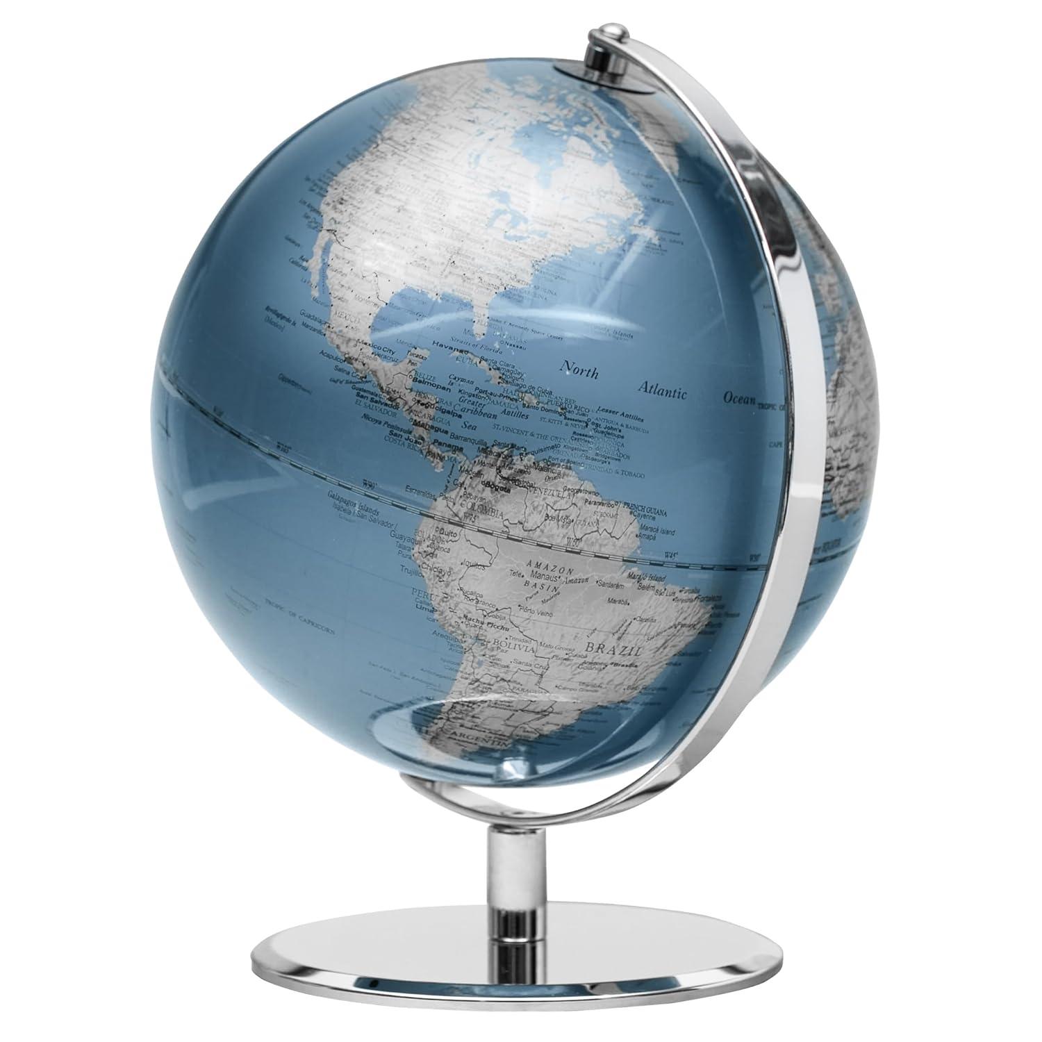 Torre & Tagus 8" Blue Desk Globe For Office Home on Metal Stand - Earth Globes For Adults as Home Decor Earth Globe in Educational Home, World Globes With Stand For Living Room, Home Office (Latitude)