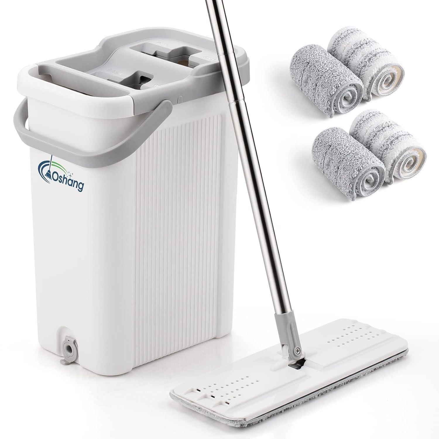 Oshang Oshang Flat Mop and Bucket OG2 - Hand-Free Floor Cleaning Mop - 4 Microfiber Mop Pads Included