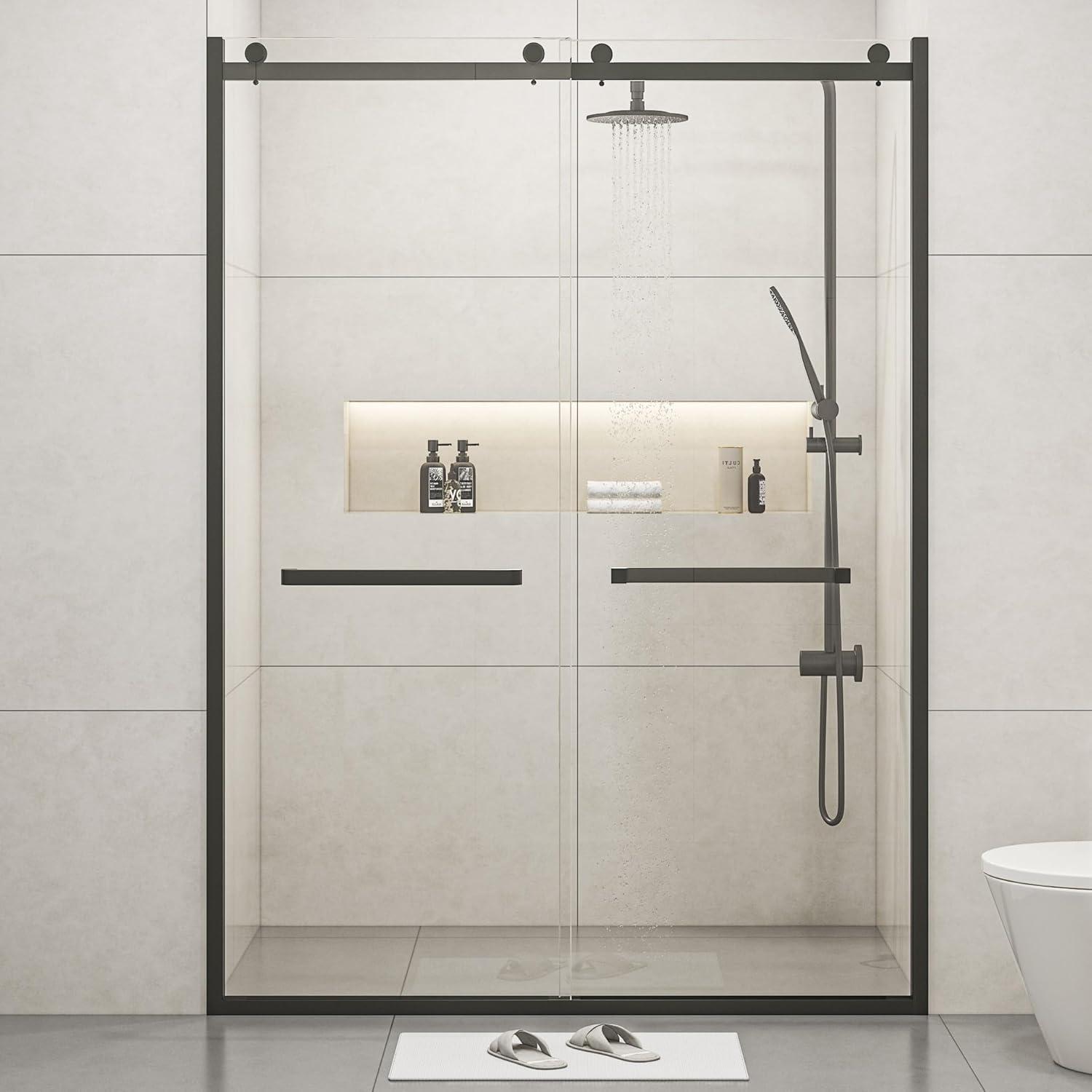 60 in. x 76 in. Semi-Frameless Sliding Shower Door in Matt Black