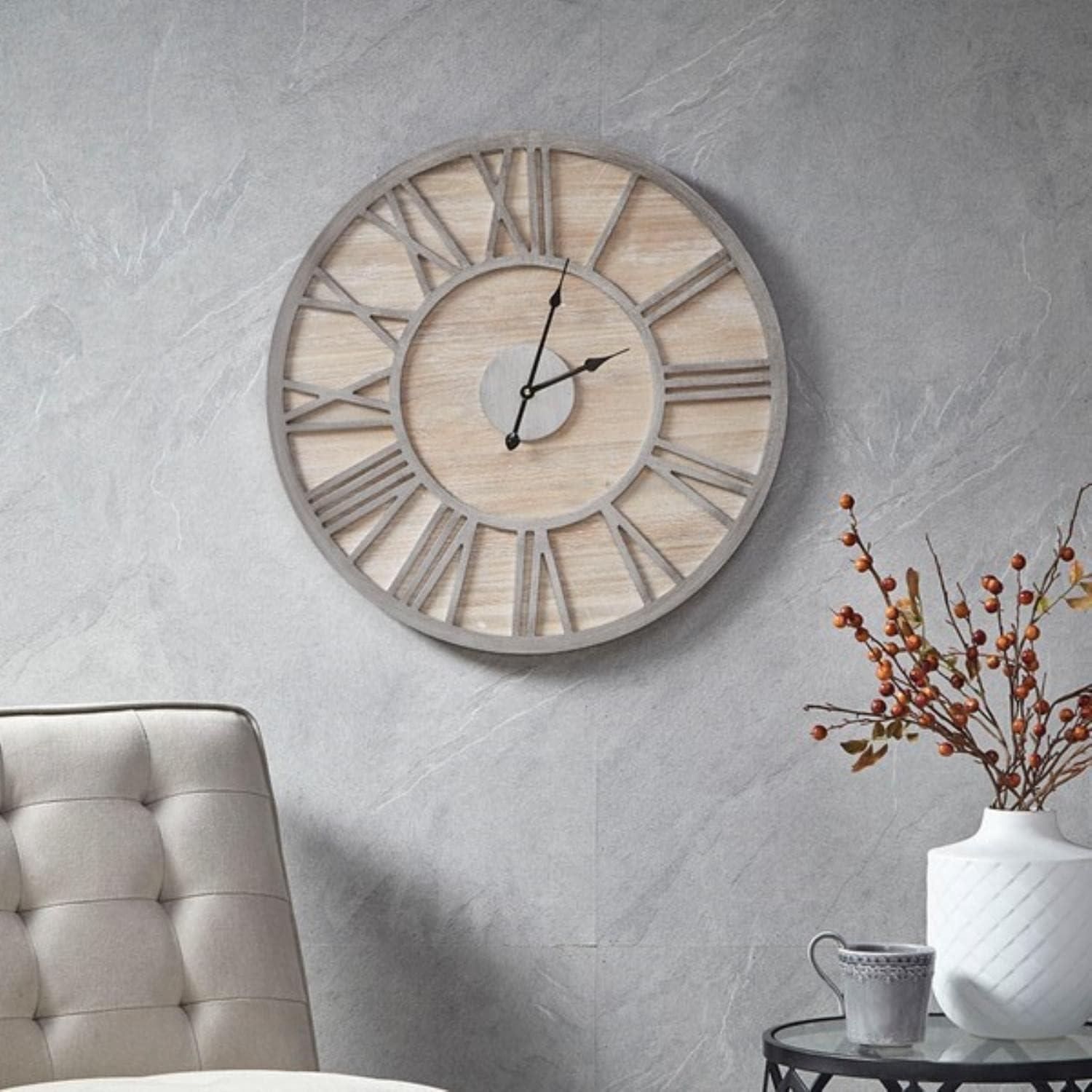 Madison Park Mason Modern MDF Wood and Veneer Wall Clock in Natural