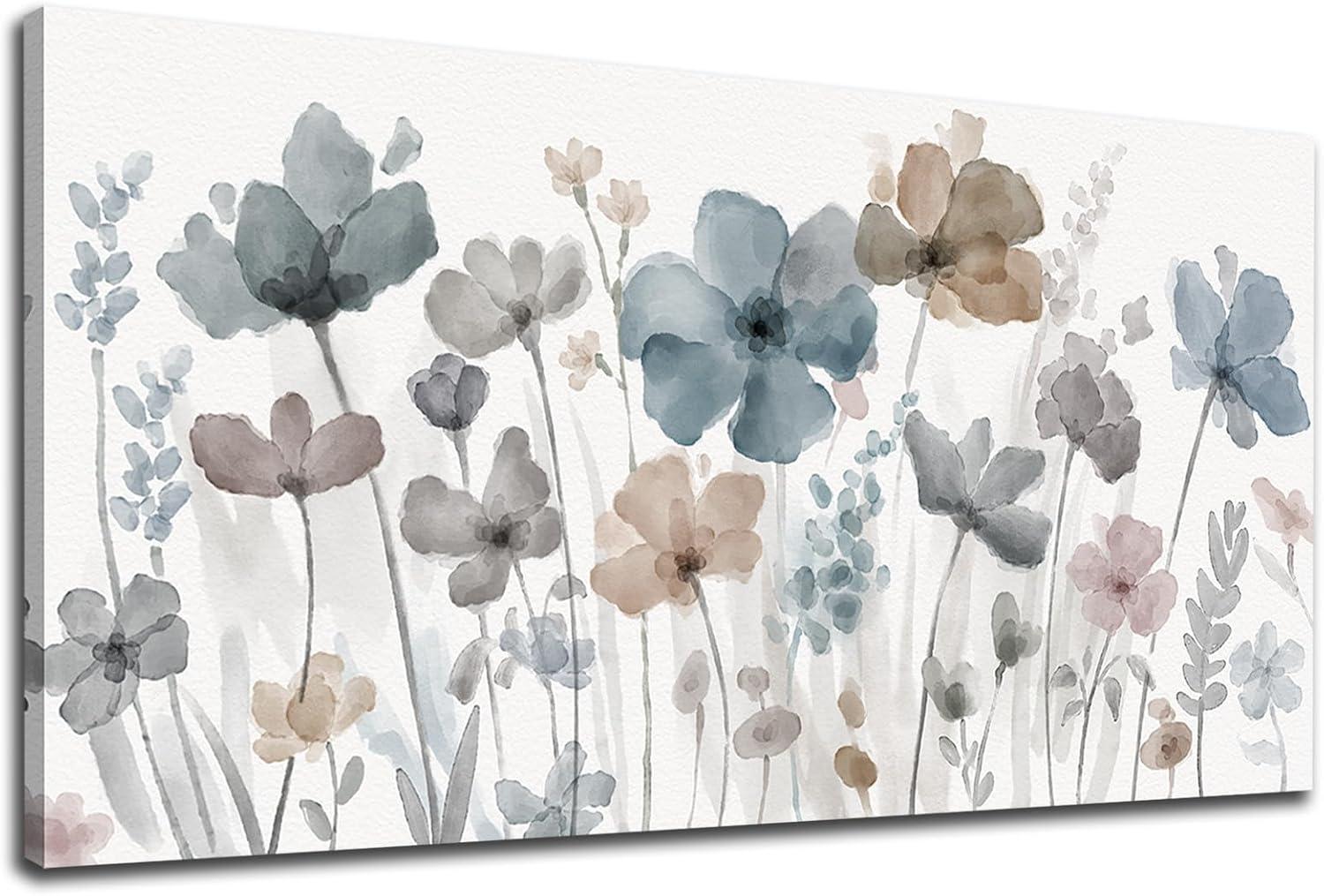 Floral Pictures For Wall Decor ,Indigo Brown Grey Canvas Painting Nature Printing Artwork