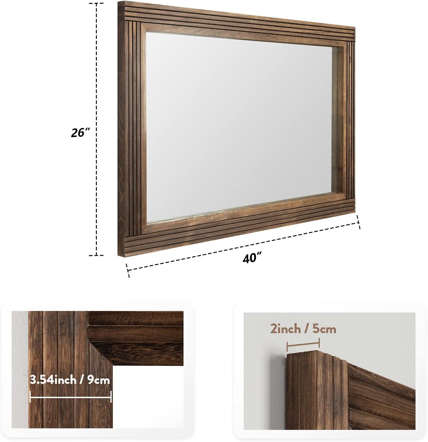 COSMOGO Rustic Wooden Framed Wall Mirror, Natural Wood Bathroom Vanity Mirror Brown 40" x 26" Brown
