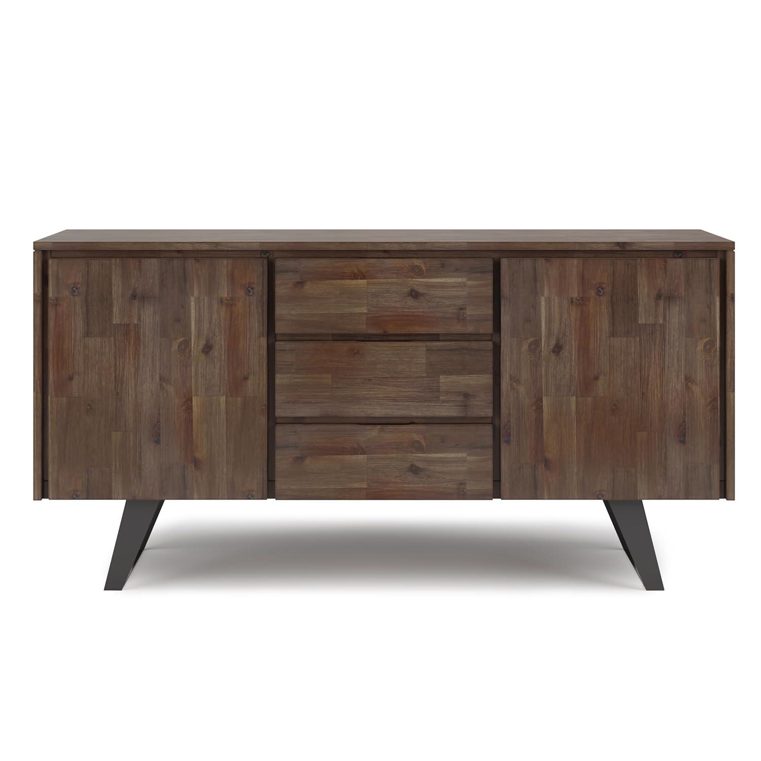 Simpli Home Lowry SOLID ACACIA WOOD and Metal 60 inch x 17 inch Rectangle Modern Industrial Sideboard Buffet in Rustic Natural Aged Brown