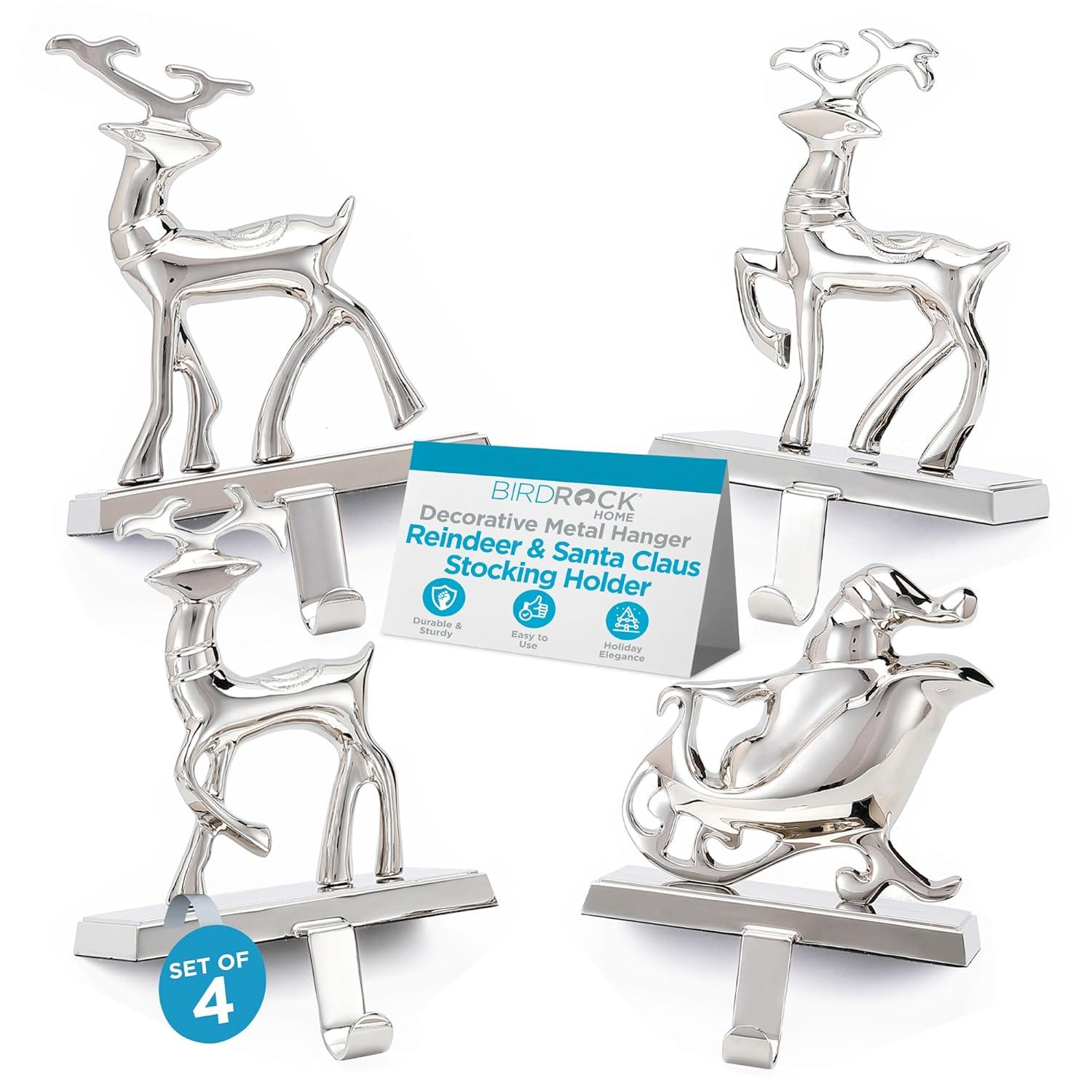 BirdRock Home Reindeer and Santa Claus Stocking Holder Set for Mantle