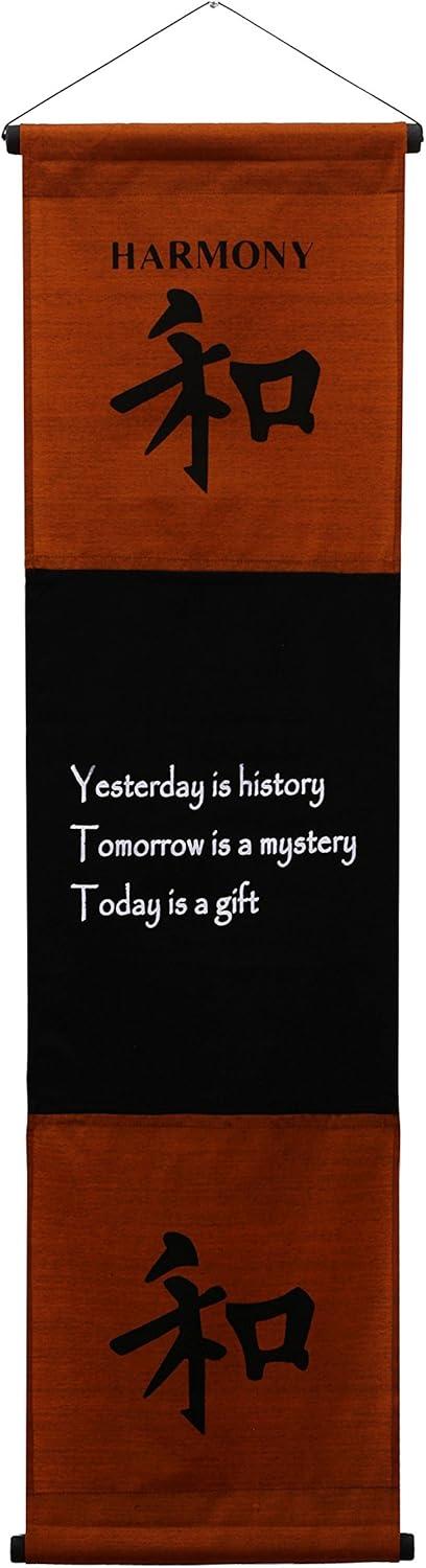 Harmony Brown and Black Cotton Inspirational Wall Hanging Scroll