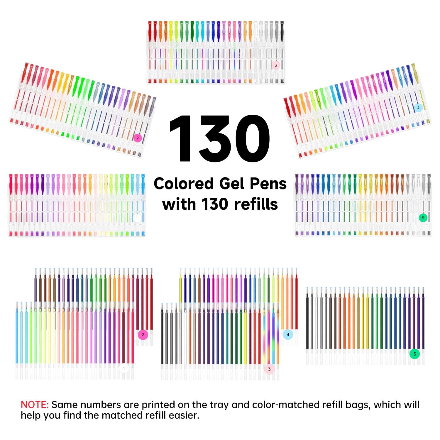 Shuttle Art 260 Pack Gel Pens Set 220% Ink Gel Pen for Adult Coloring Books Art Markers 130 Colored Gel Pens Plus 130 Refills