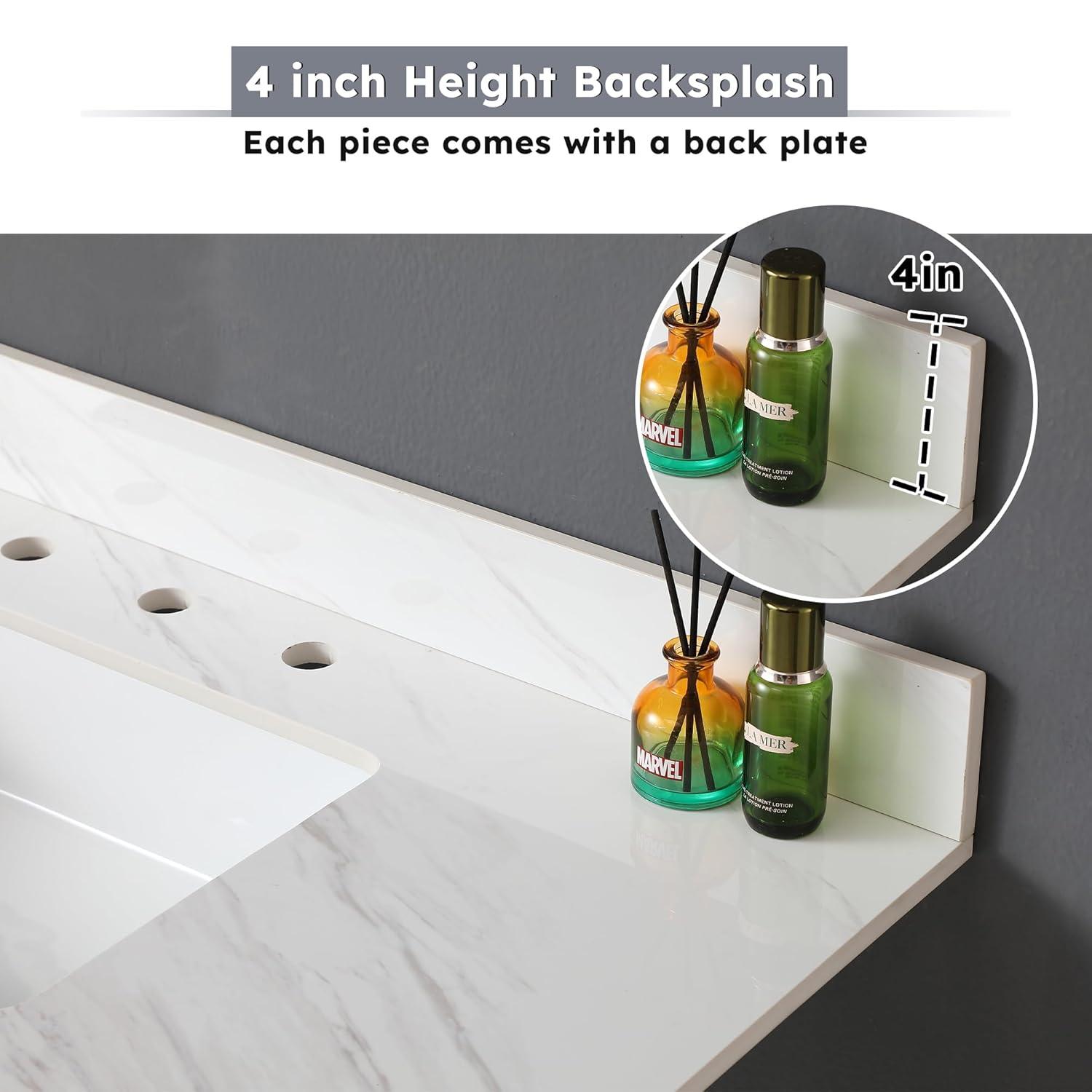 Tech Cube 43 Inch Marble Vanity Top, White Vanity Top With Pre-Drilled Faucet Holes, Bathroom Vanity Top With Undermount Rectangular Middle Sink And 4" Height Backsplash,  Bianco Carrara Venato TCYX14547A