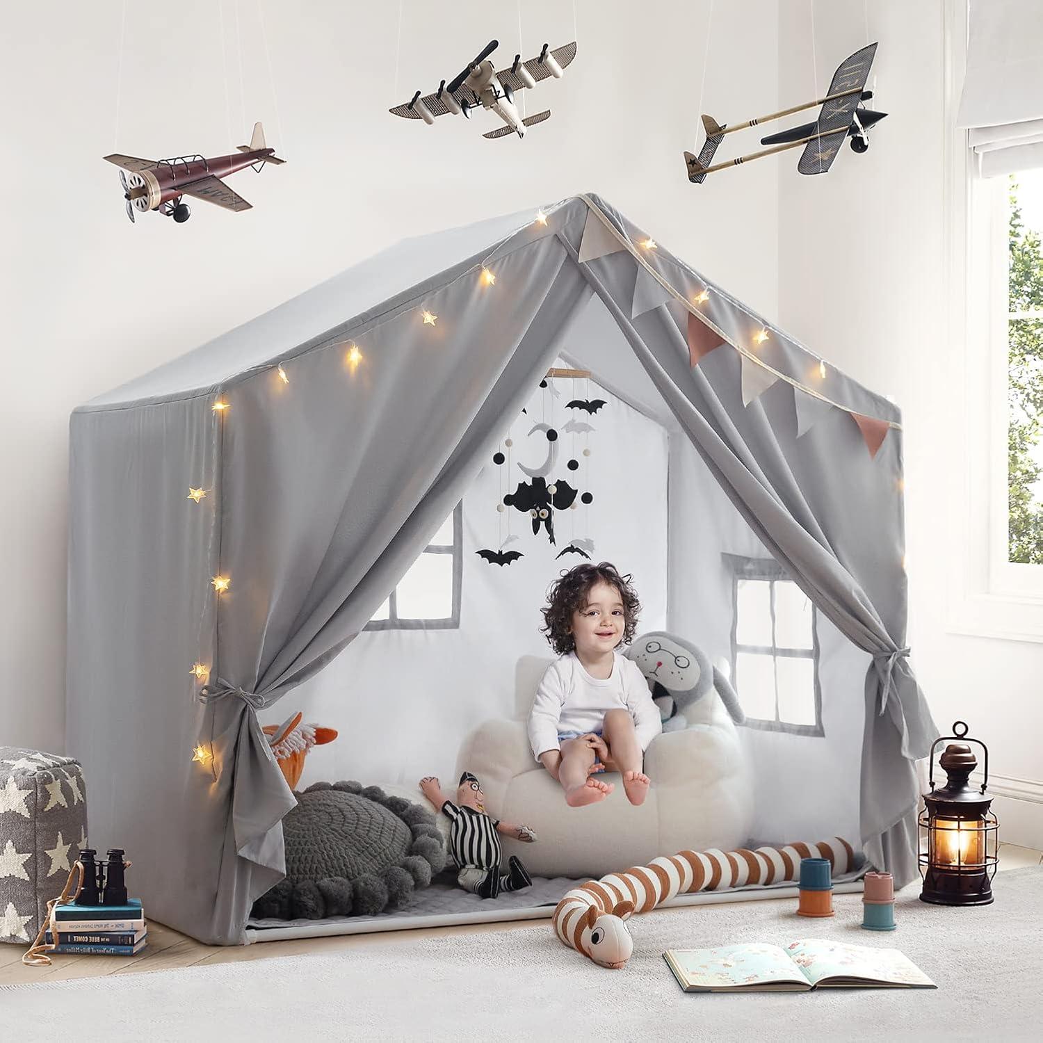 Kids Play Tent with Mat, Large Indoor Playhouse Tent, Kids Play House Tent Castle for Boys and Girls, Play Cottage (Grey)