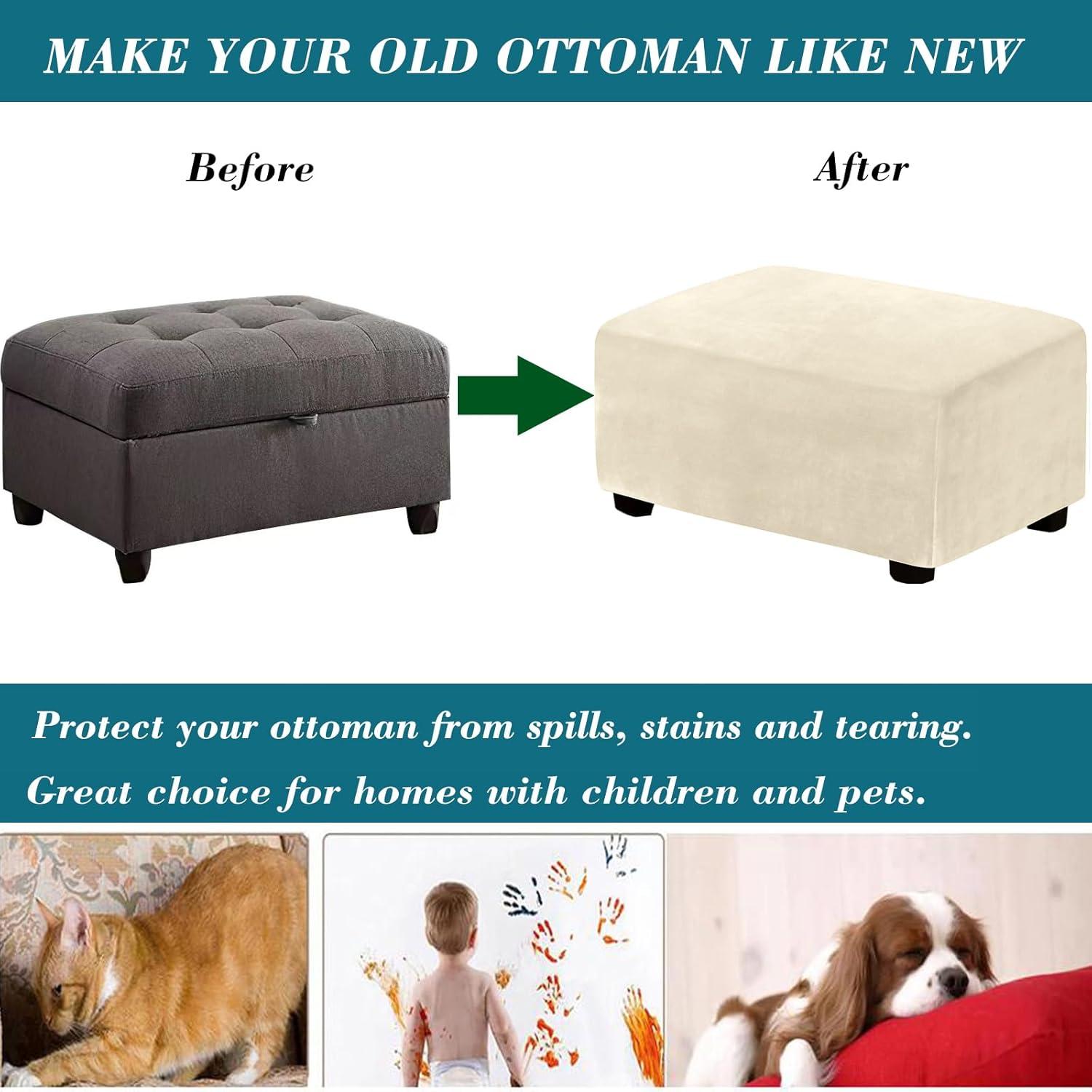 HFCNMY Ottoman Cover Rectangle,Stretch Velvet Slipcovers Rectangle Thick Covers Slipcover for Ottomans Soft Foot Stool with Elastic Bottom Beige Medium (ASMFDT20230725-7)
