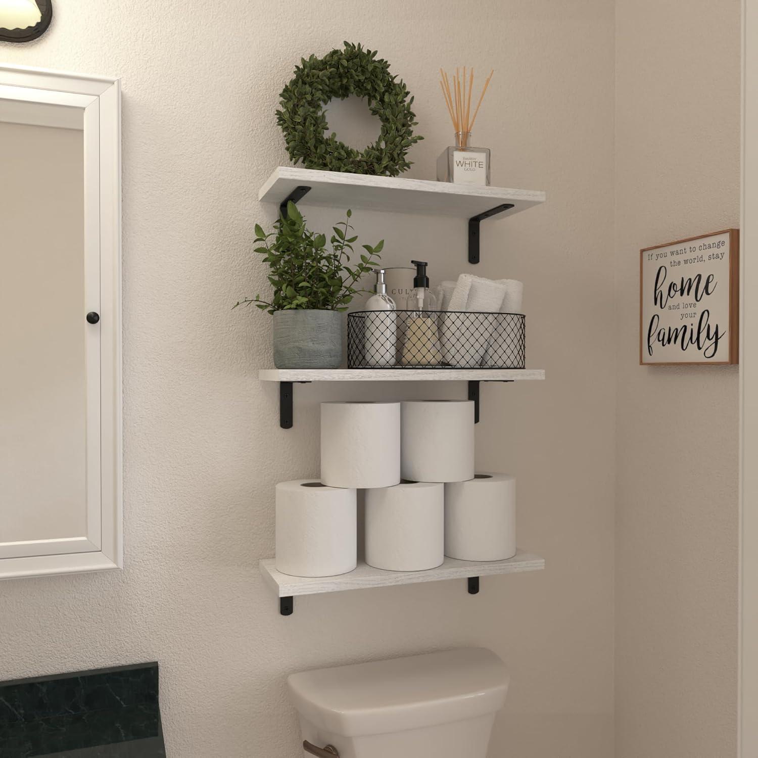 WOPITUES White Floating Shelves Set of 6,Wood for Bedroom,Modern Wall Decor,Bathroom Storage,Book Living Room[Upgraded]-White (HM011A)