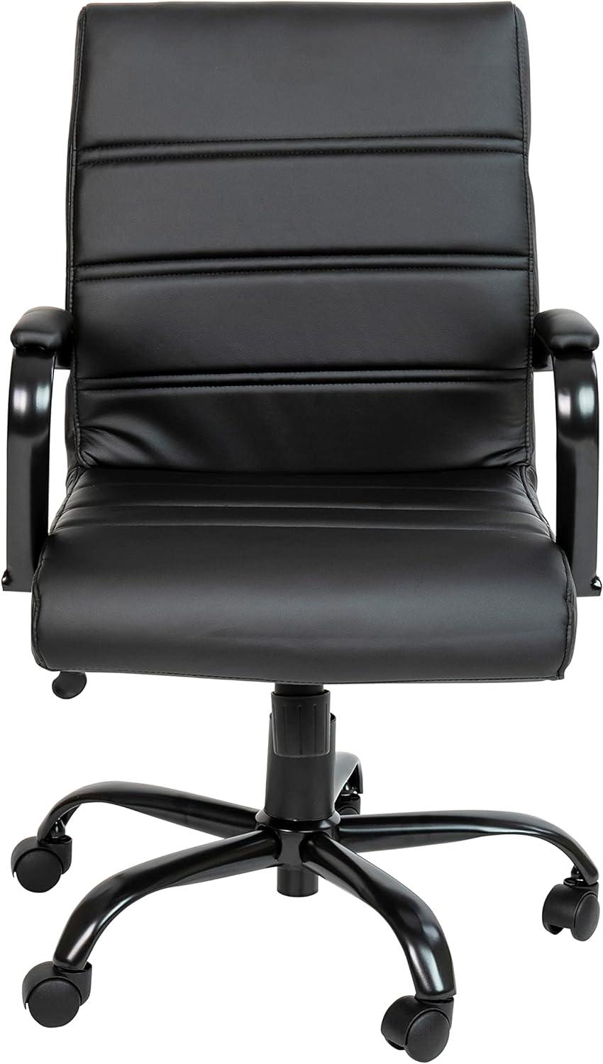 Modern Mid-Back Black LeatherSoft Swivel Executive Chair with Metal Arms