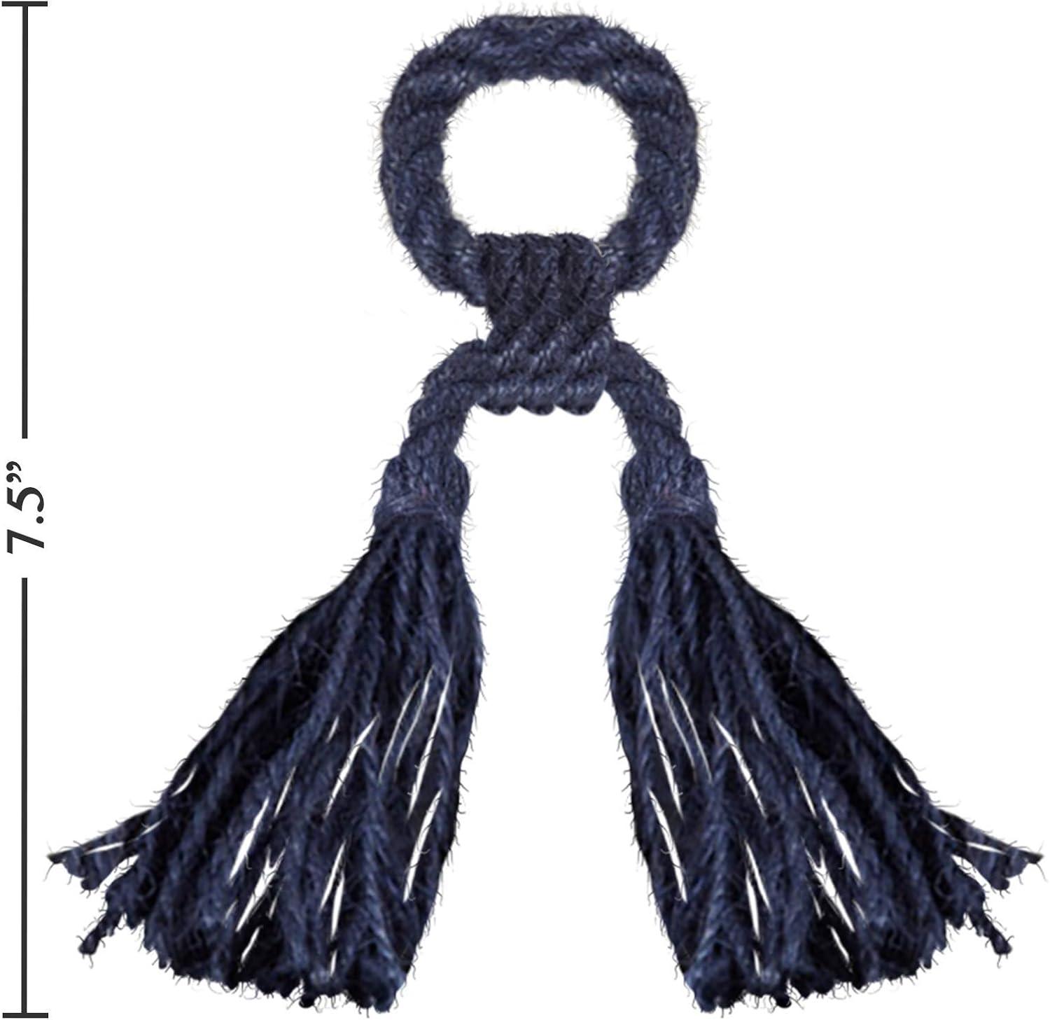 Saro Lifestyle Jute Tassel Napkin Rings (set of 4), Blue