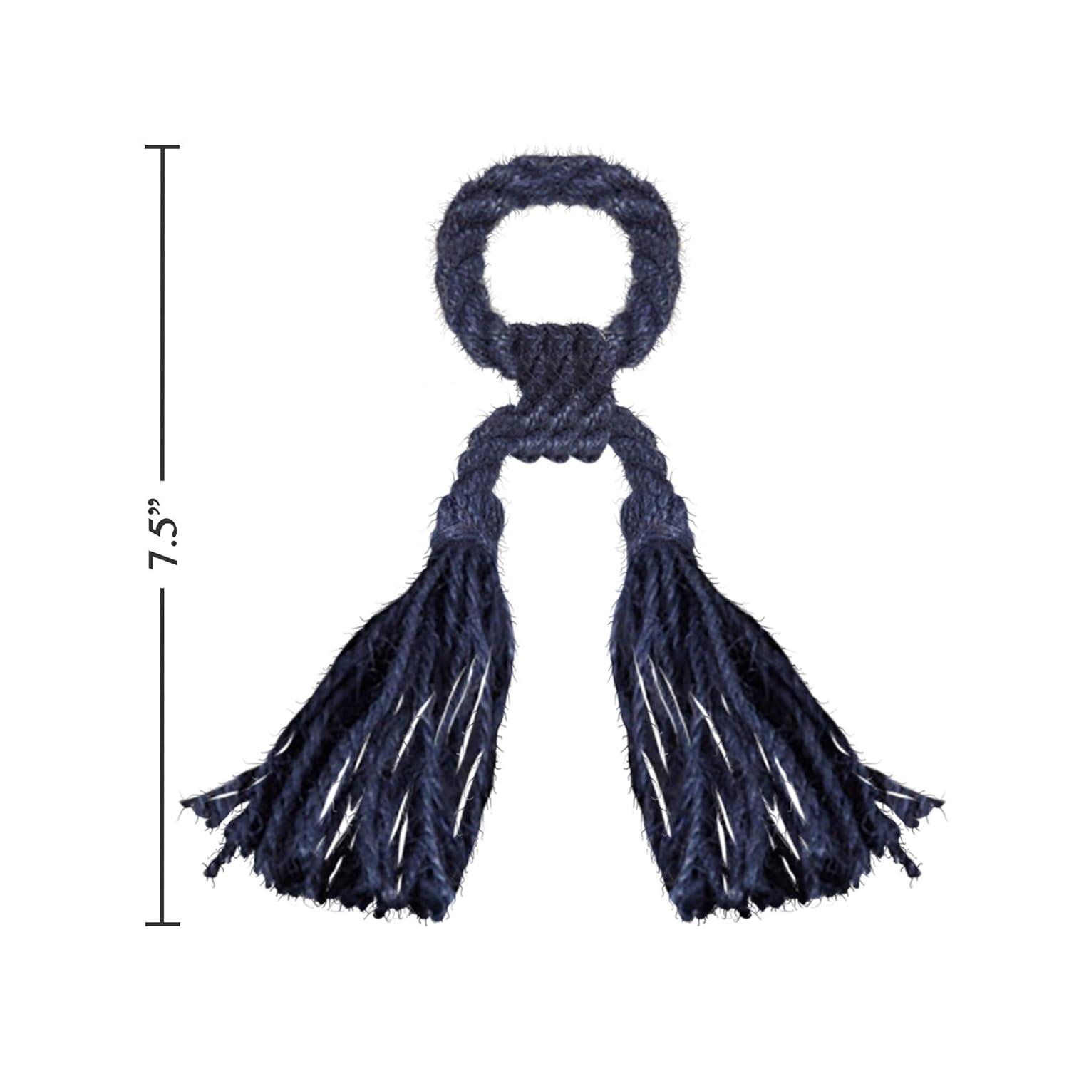 Saro Lifestyle Jute Tassel Napkin Rings (set of 4), Blue