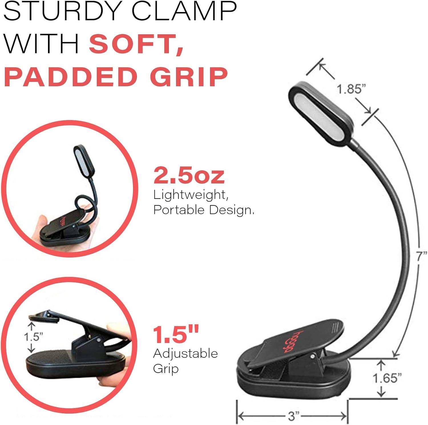 Book Light, Blue Light Blocking, Amber Clip-On Reading Light by Hooga. 1600K Warm LEDs for Reading in Bed. Sleep Aid Light. Rechargeable 1200mAh Battery. Adjustable Brightness. Works with Kindles
