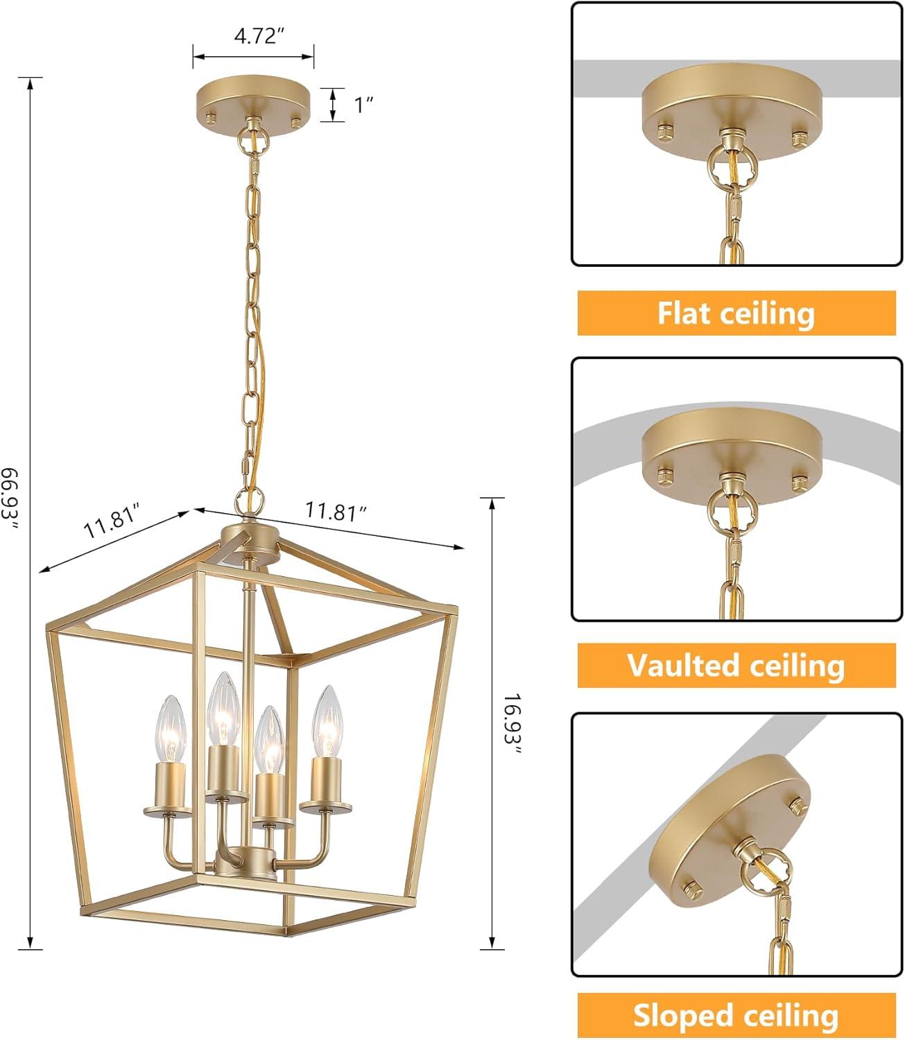 Valentin Gold 4-Light Metal Lantern Chandelier