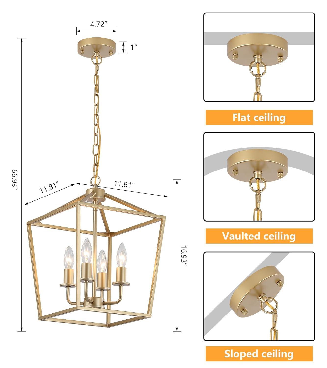 Valentin Gold 4-Light Metal Lantern Chandelier