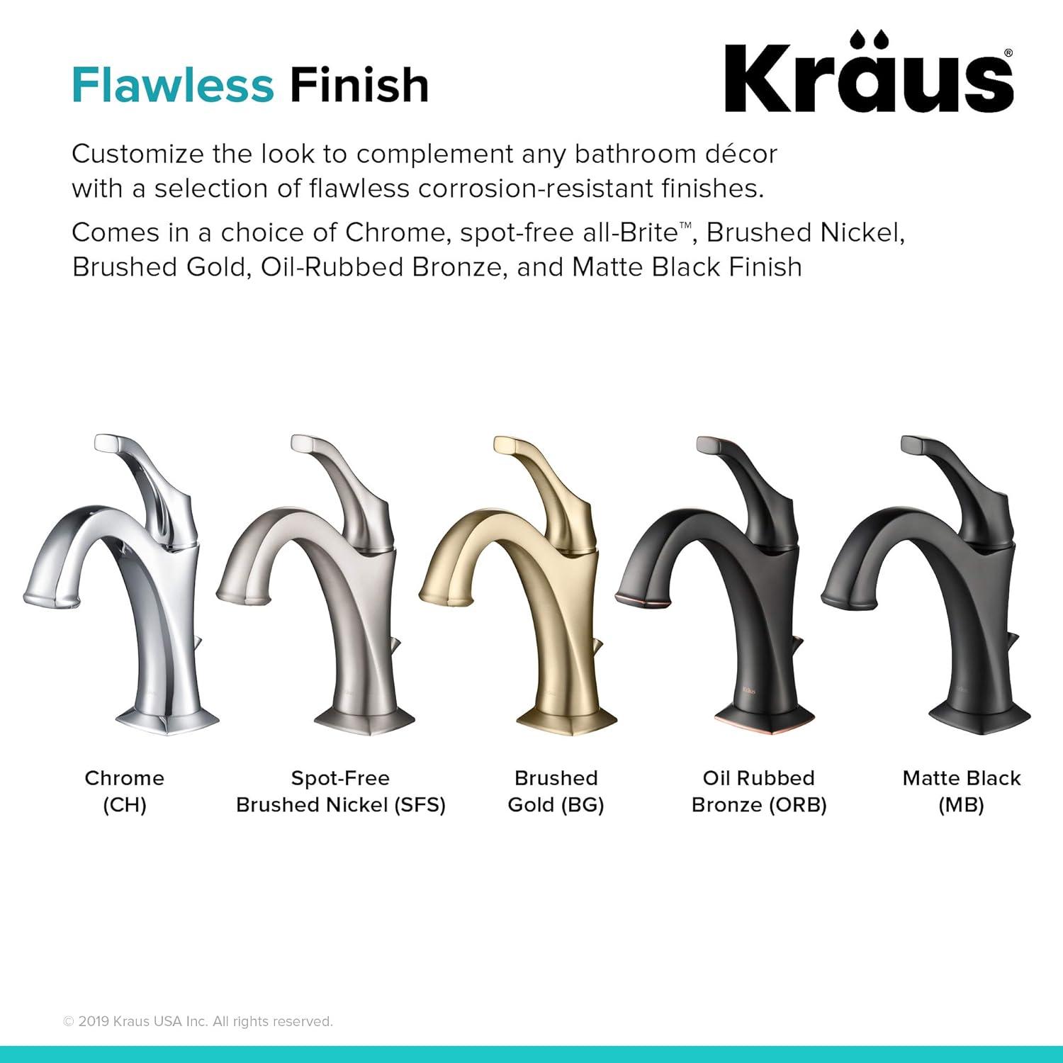 Kraus Arlo Single Hole 1-Handle WaterSense Bathroom Sink Faucet with Drain and Deck Plate