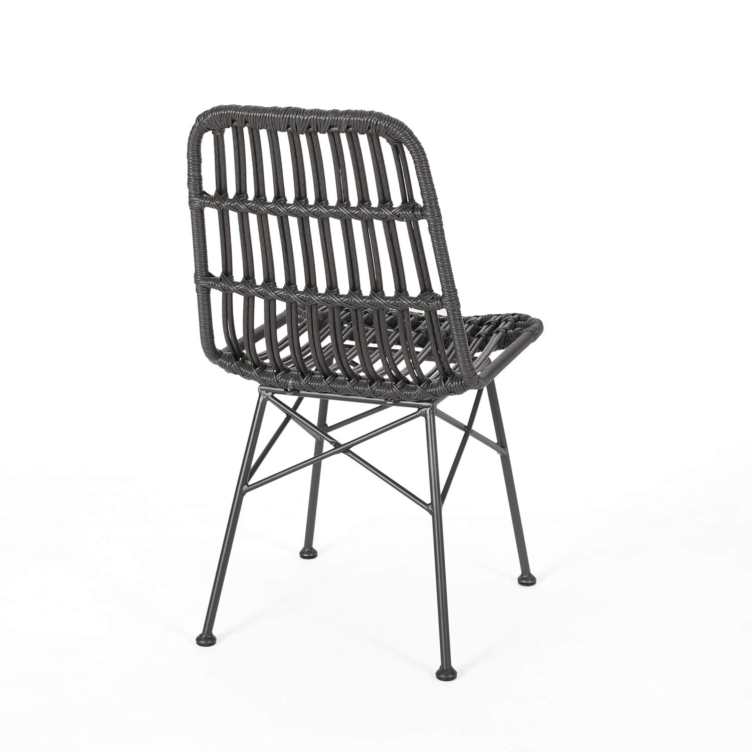 GDFStudio Braymer Outdoor Wicker and Iron Dining Chairs (Set of 2), Gray