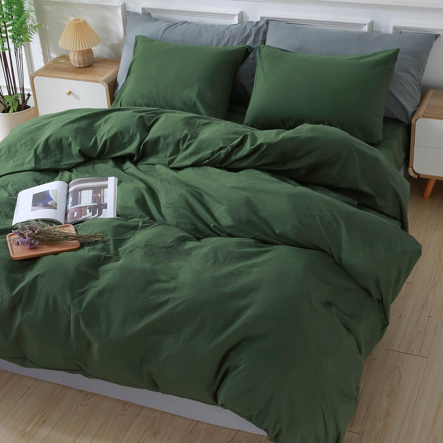 Queen Organic Cotton Green Duvet Cover Set