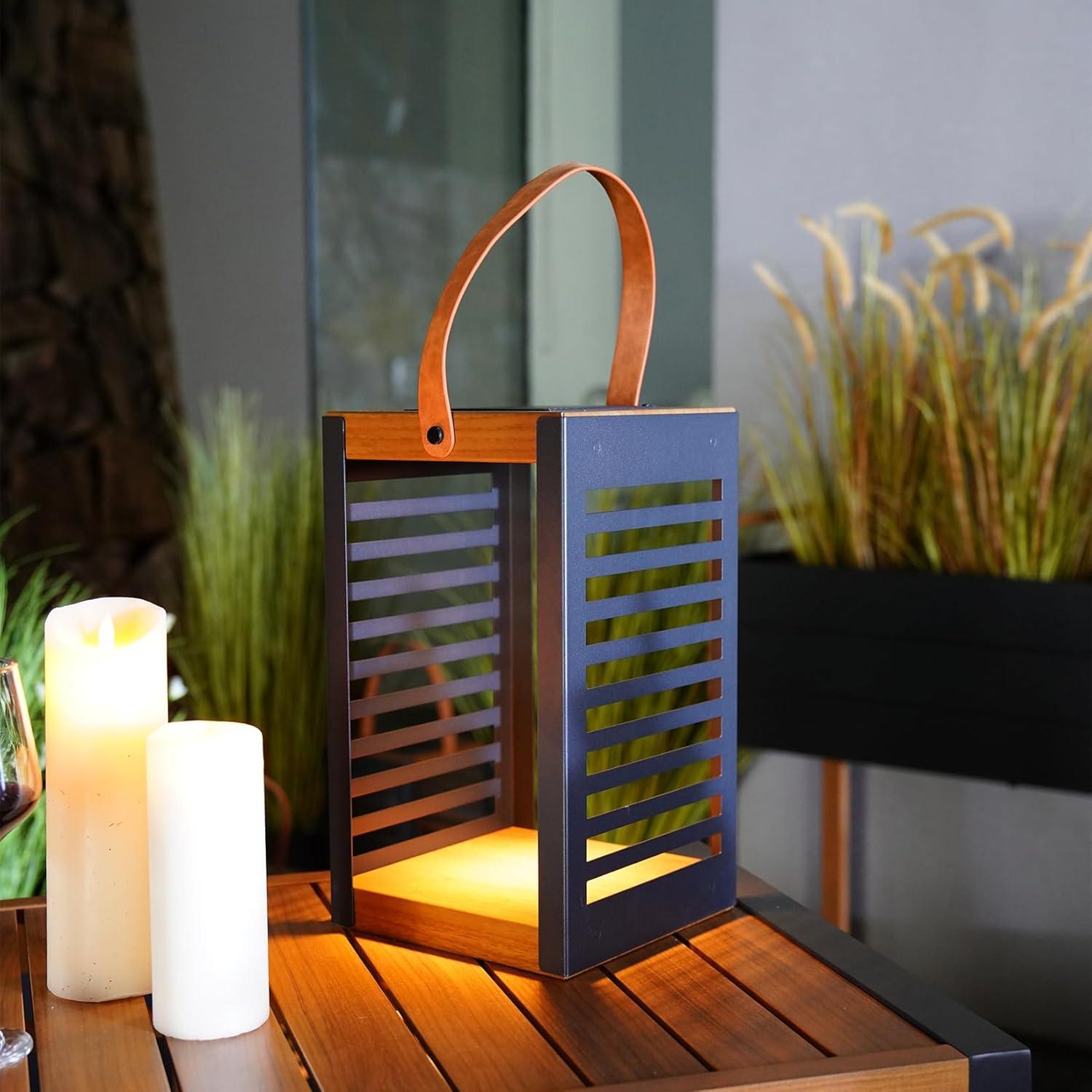 Large Solar Powered Gray Metal Outdoor Floor Lantern