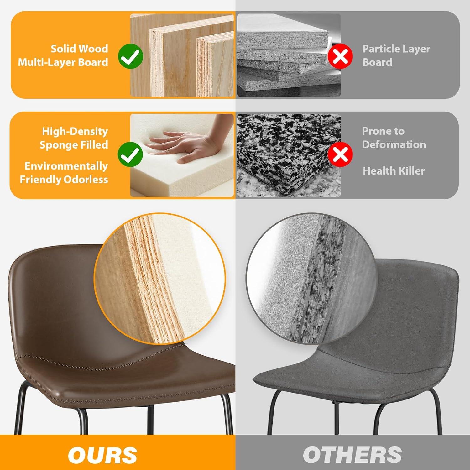 Bennium Counter Stools Set of 2, 24 inch Counter Height Bar Stools Hold up to 500 lbs, Armless Counter Height Chairs with Metal Legs & Soft Backrest for Kitchen Island Coffee Shop, Brown