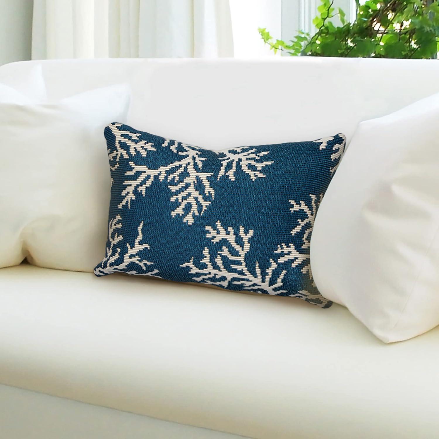 Navy and Ivory Coral Motif Indoor/Outdoor Pillow