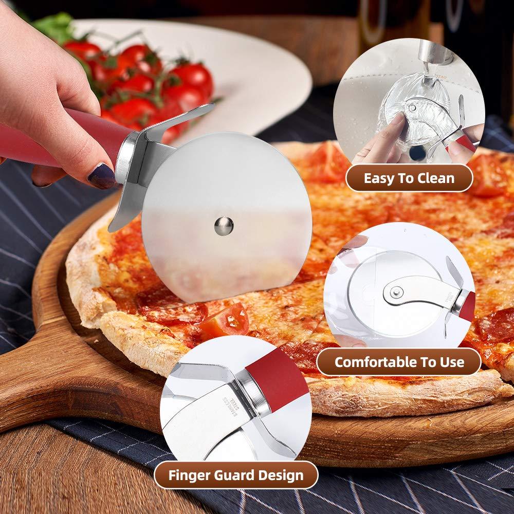 SCHVUBENR Premium Pizza Cutter Wheel - Ultra Sharp Stainless Steel Pizza Slicer with Non-Slip Soft Grip Handle - Multi-Purpose Cutter for Pizza, Dough & Pastry - Dishwasher Safe, Easy to Clean - Red