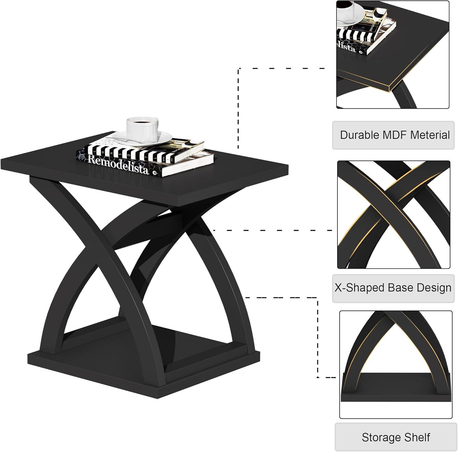 End Side Table Set Of 2, Modern End Table With Storage Shelf, X-Design Side Table Living Room