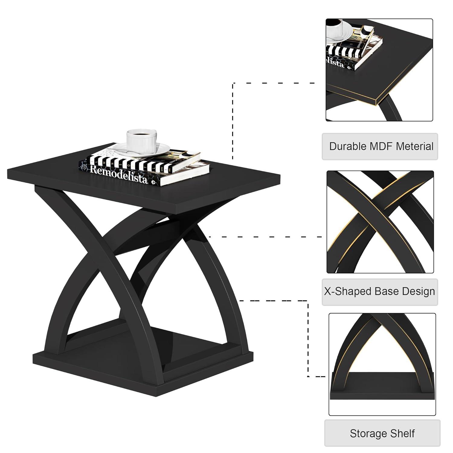 End Side Table Set Of 2, Modern End Table With Storage Shelf, X-Design Side Table Living Room